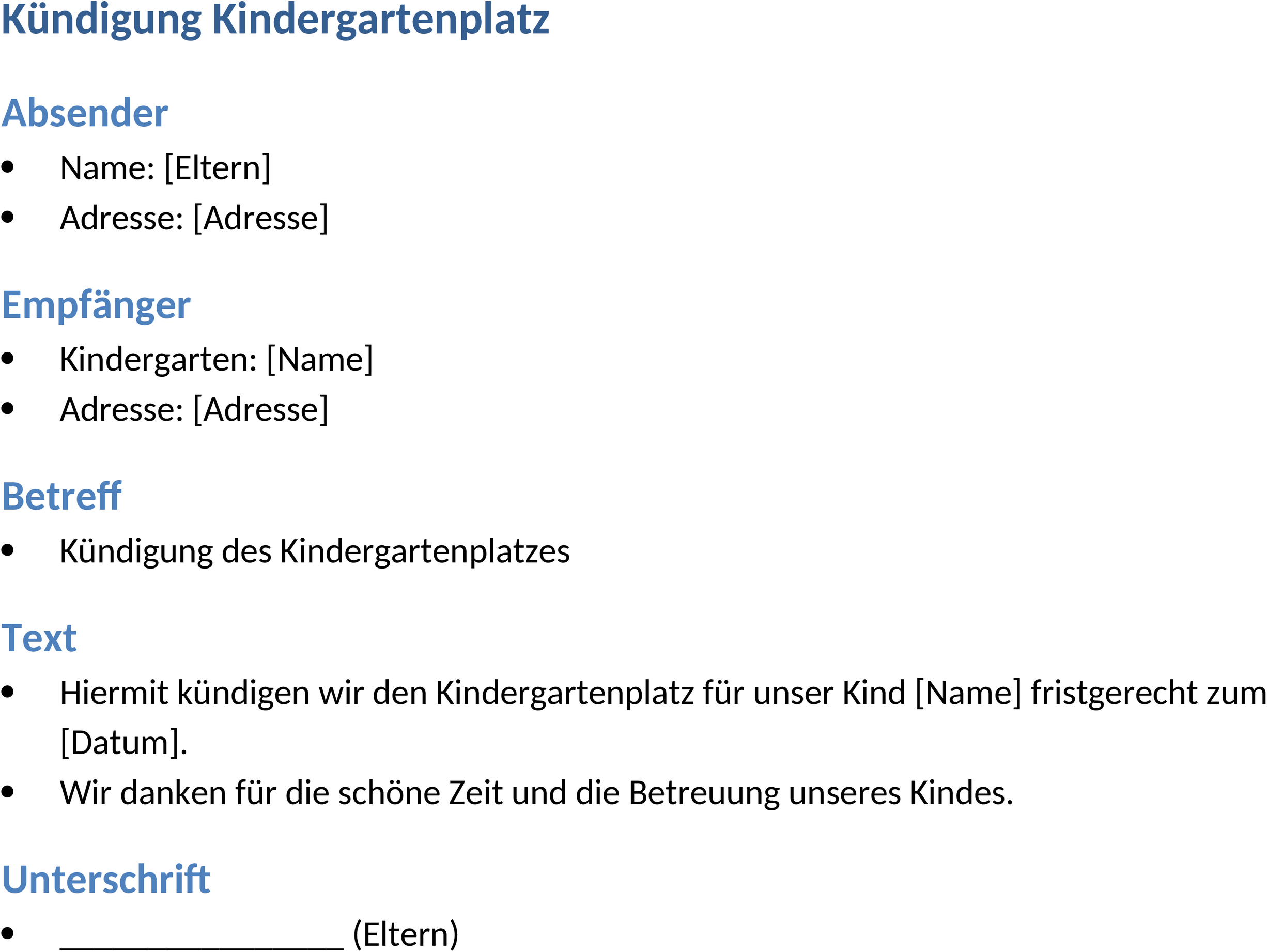 Word-Dokument Kündigung Kindergartenplatz