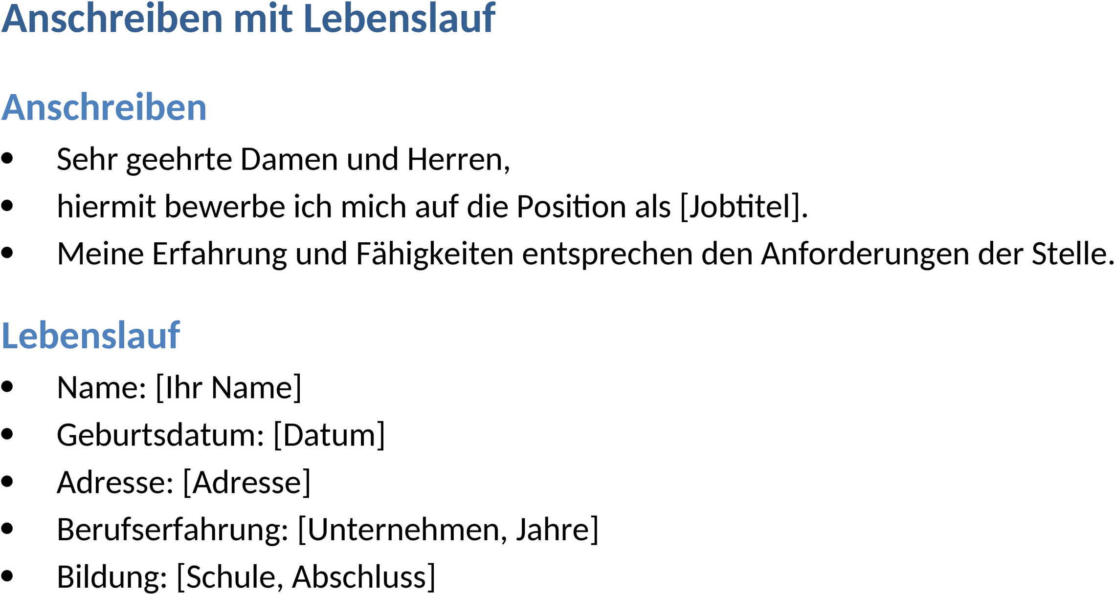Word-Dokument Lebenslauf und Anschreiben