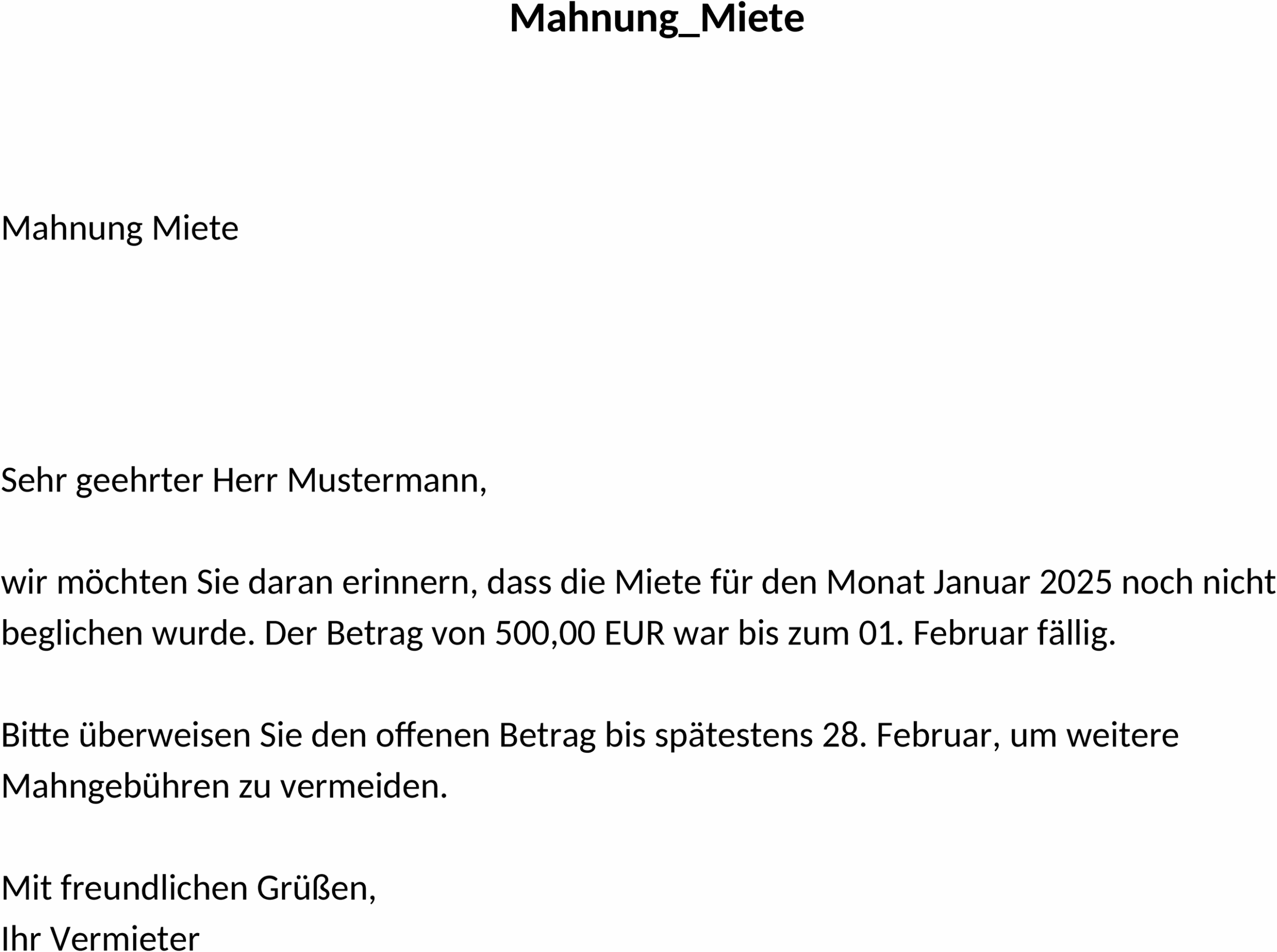 Word-Dokument Mahnung Miete