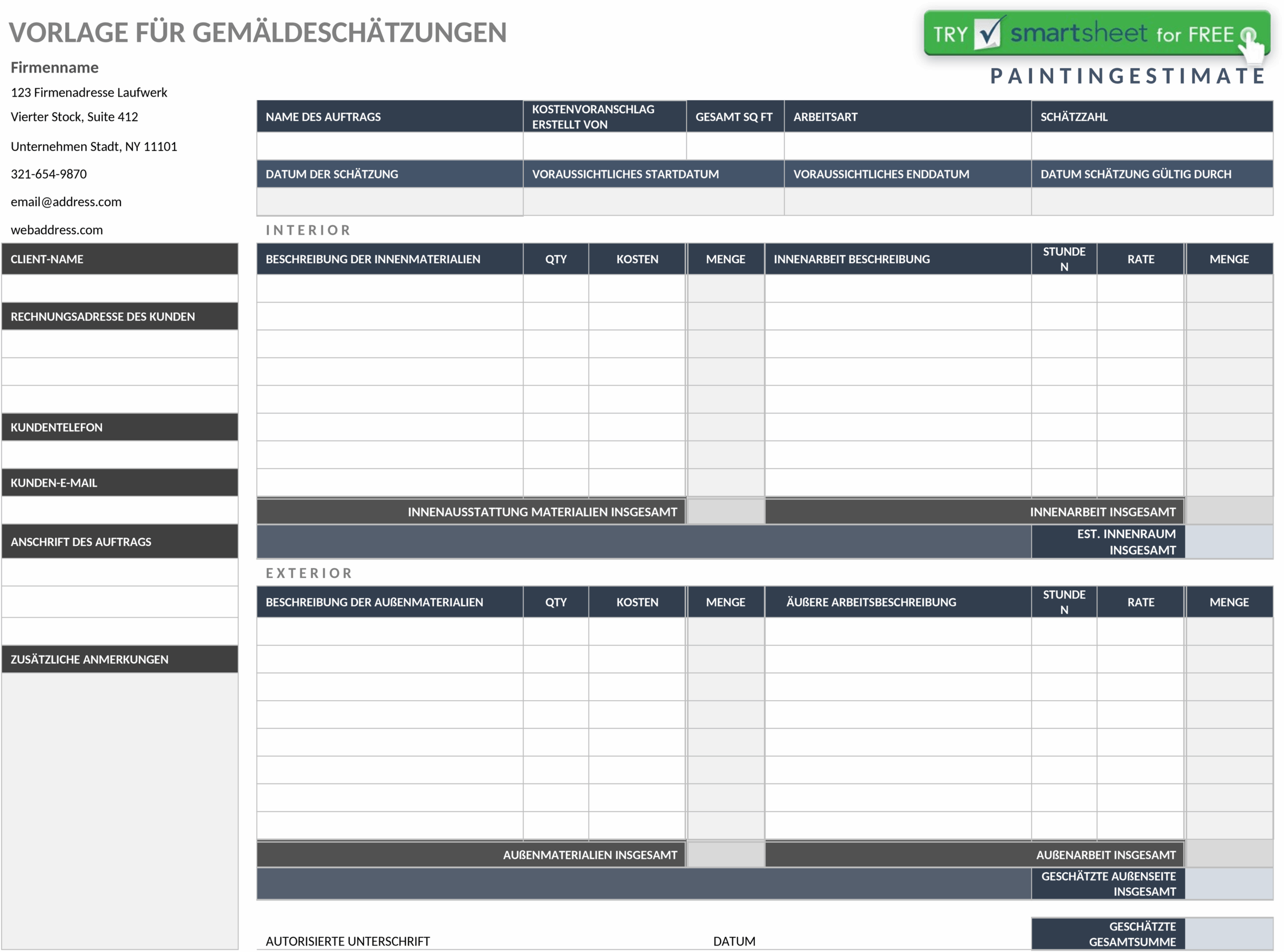 Word-Dokument für Maler-Kostenvoranschläge