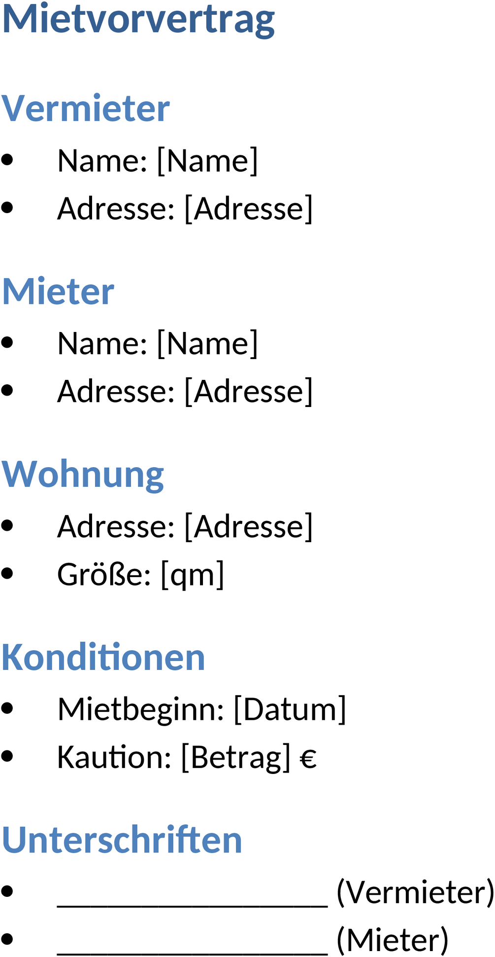 Word-Dokument Mietvorvertrag