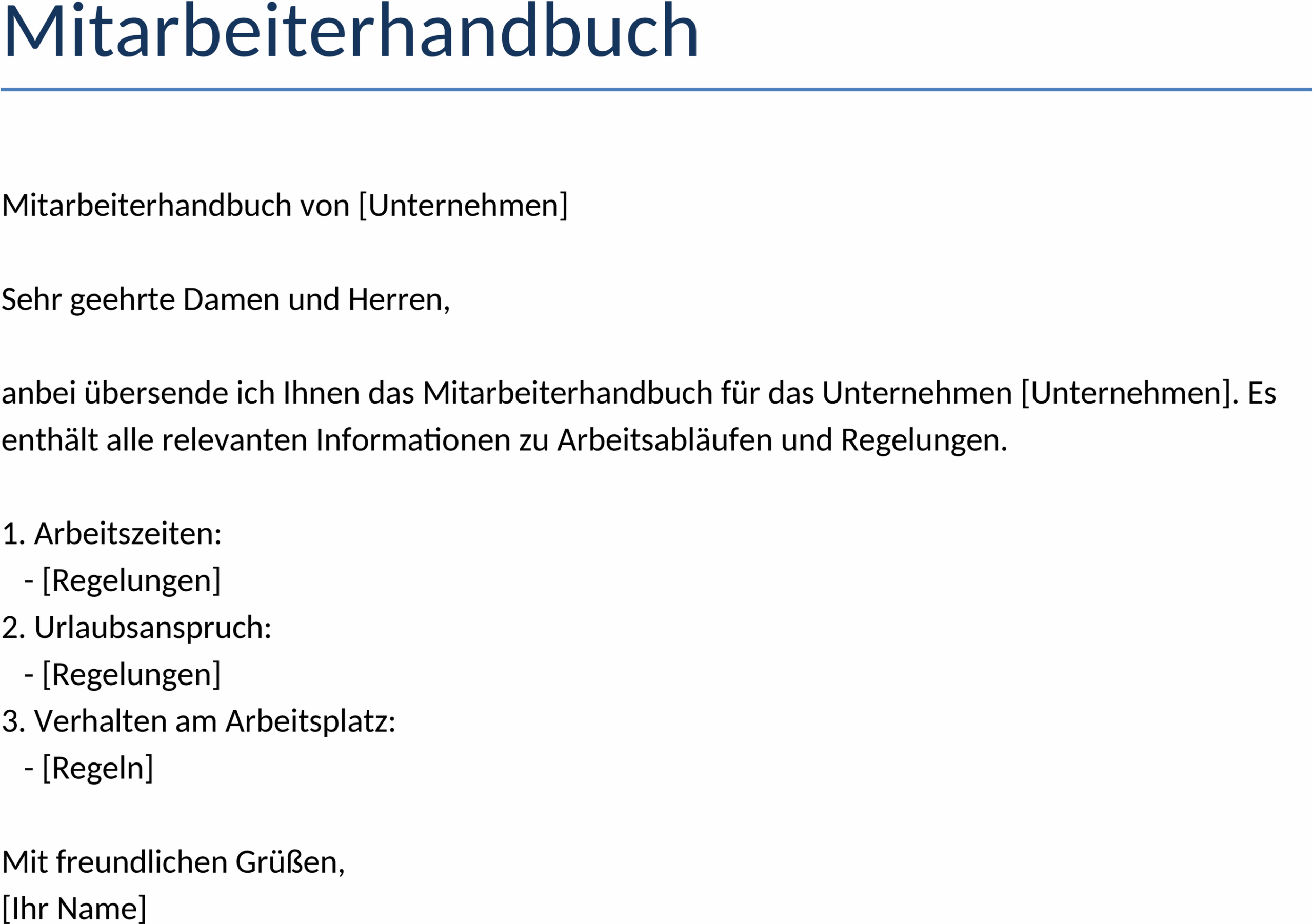 Word-Dokument Mitarbeiterhandbuch Vorlage