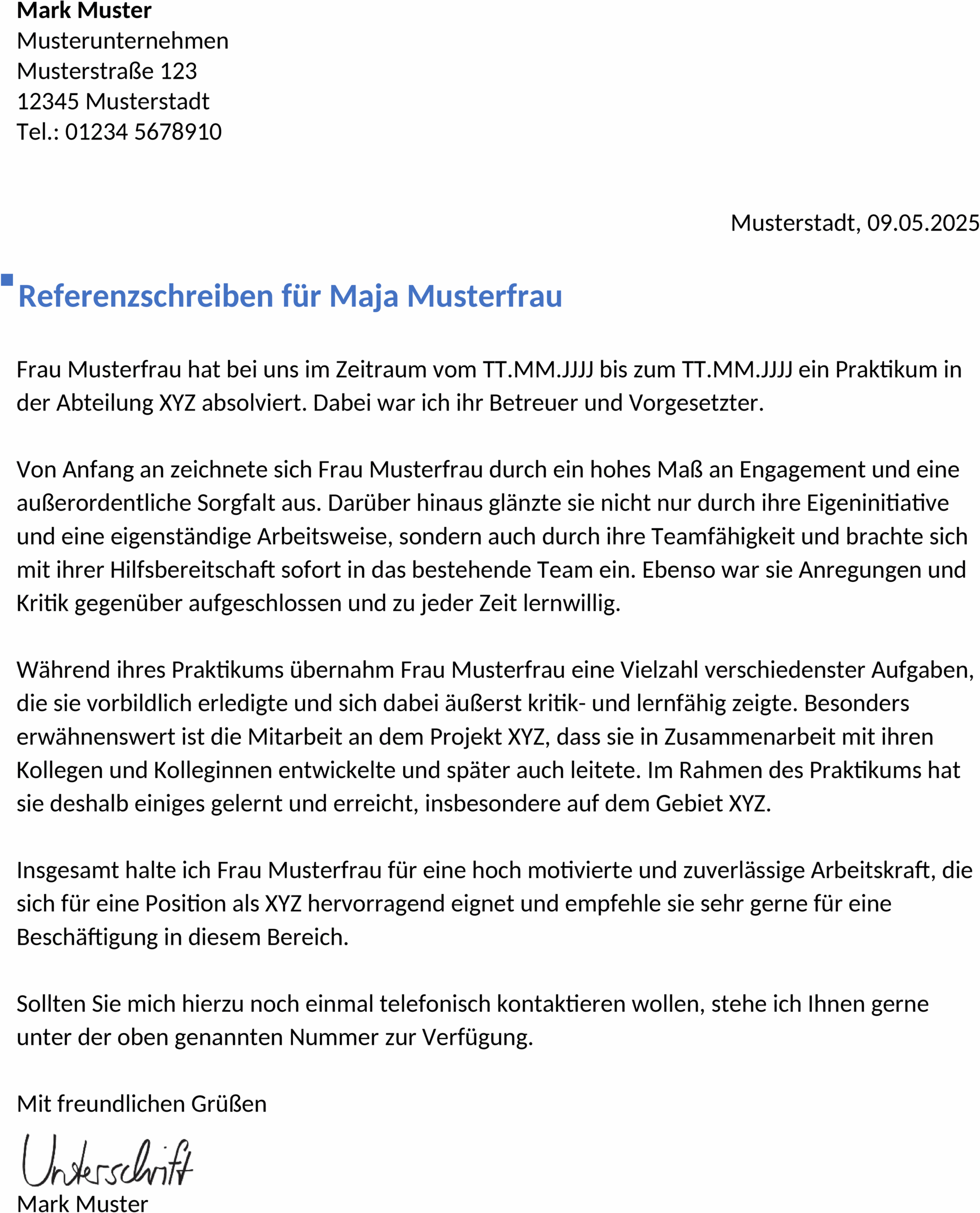 Word-Dokument Referenzschreiben Praktikum