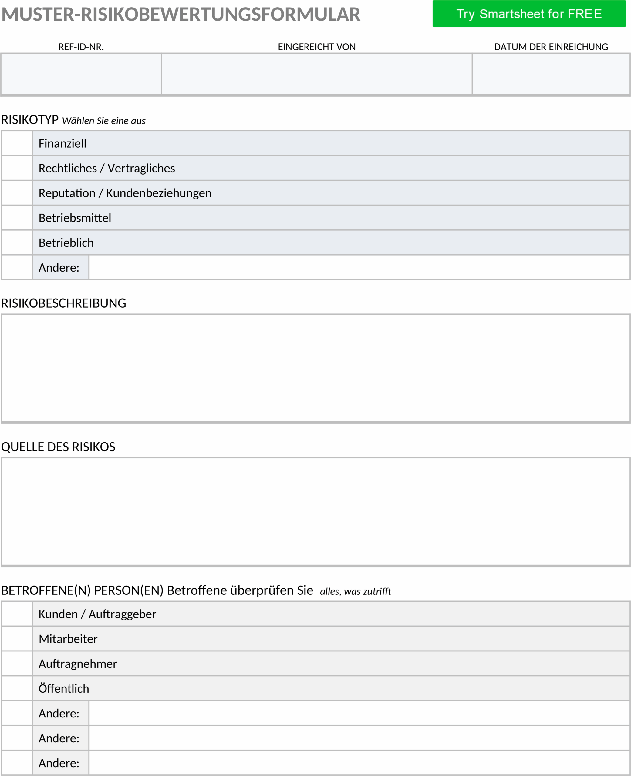 Word-Dokument Risikobewertung Formular
