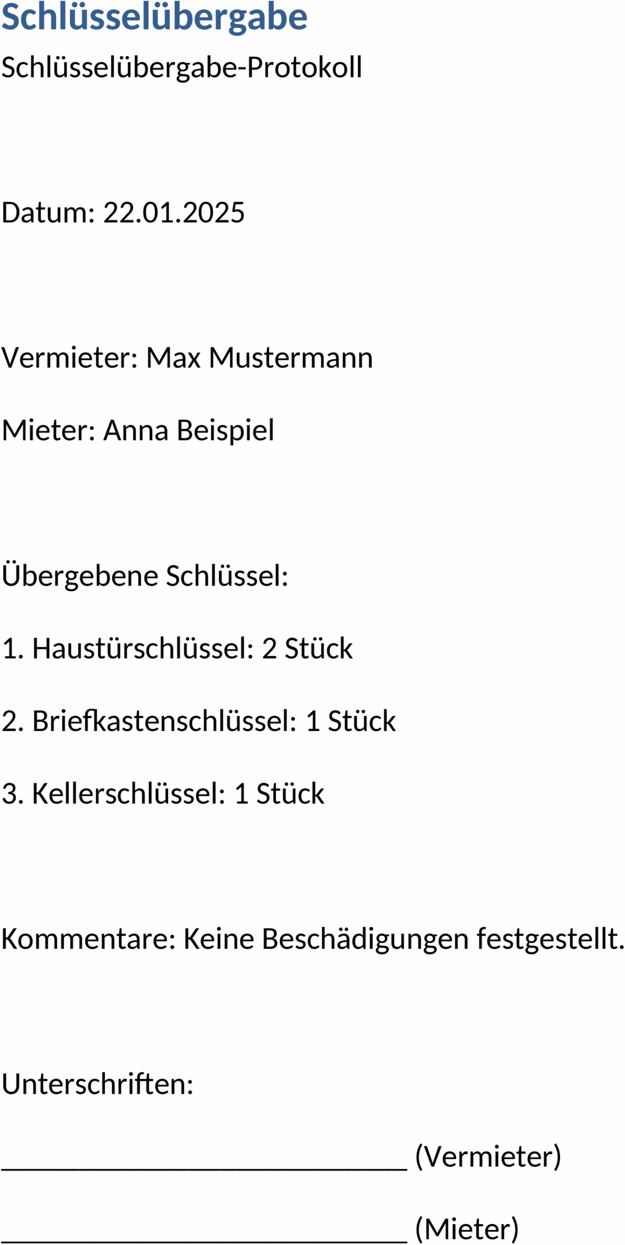 Word-Dokument Schlüsselübergabe