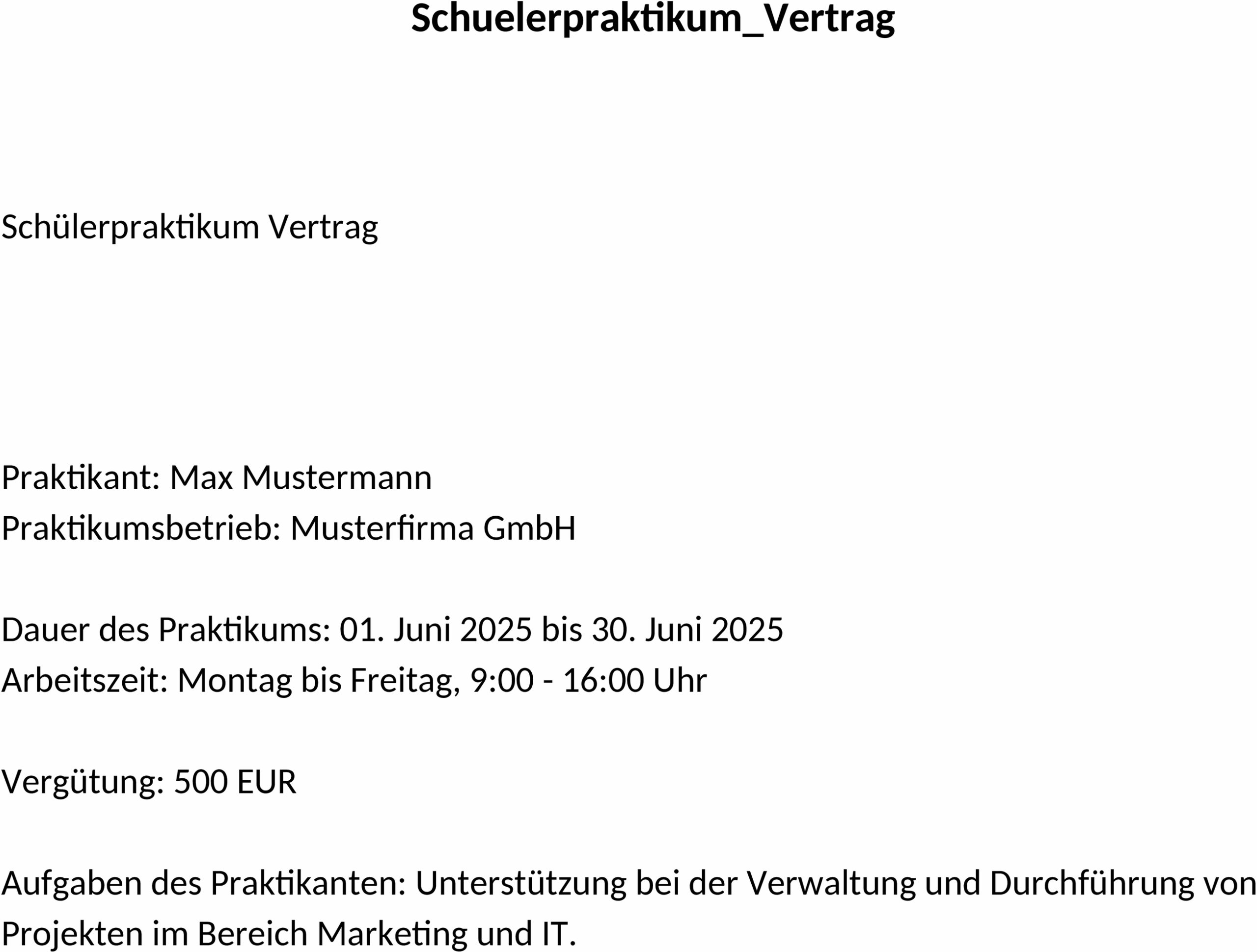 Word-Dokument: Schülerpraktikum Vertrag
