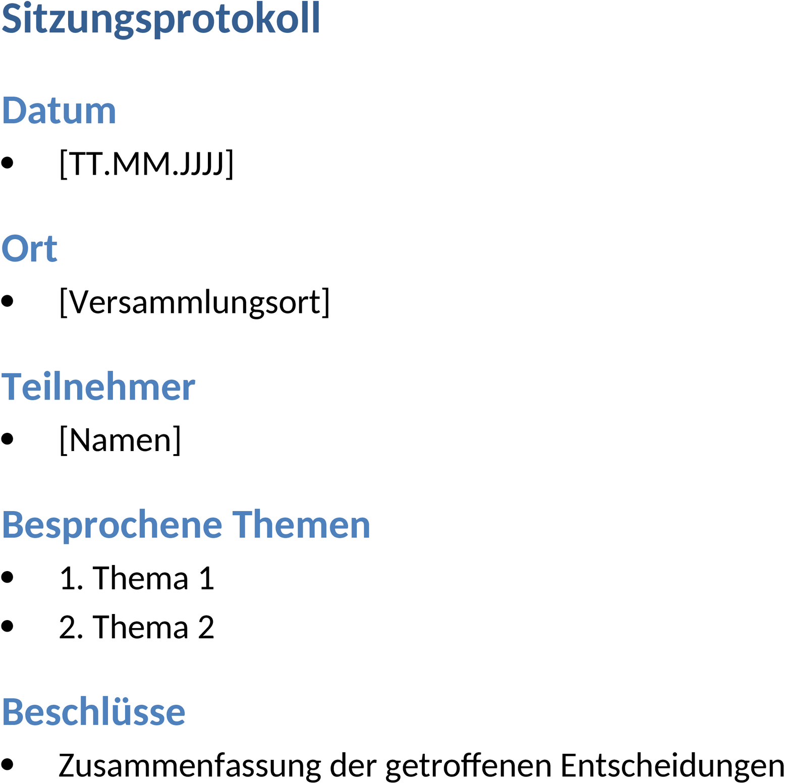 Word-Dokument Sitzungsprotokoll Vorlage