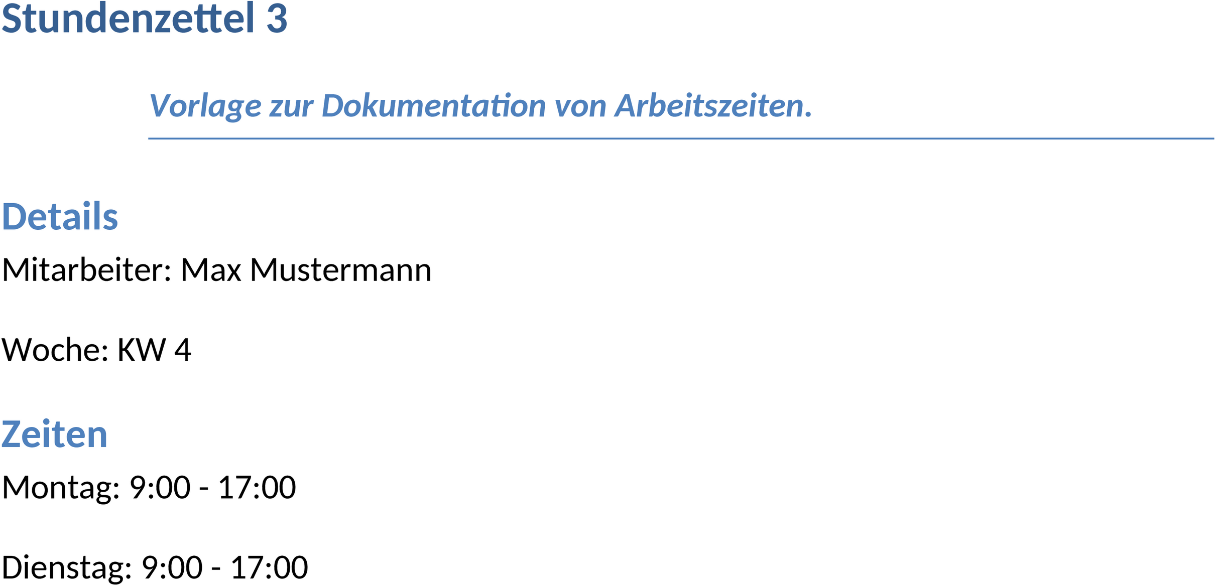 Word-Dokument Stundenzettel