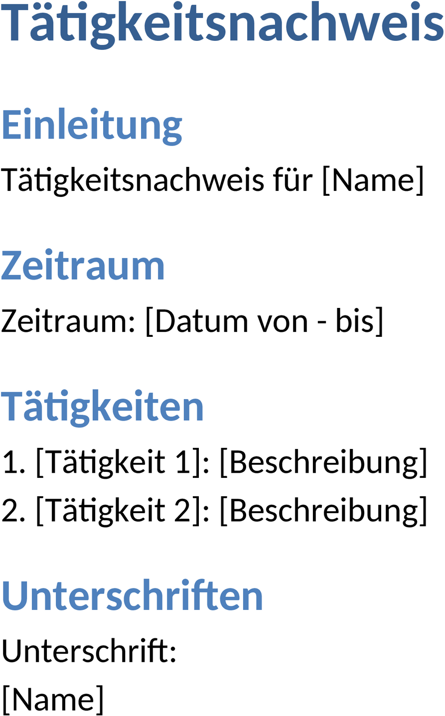 Word-Dokument für Tätigkeitsnachweis