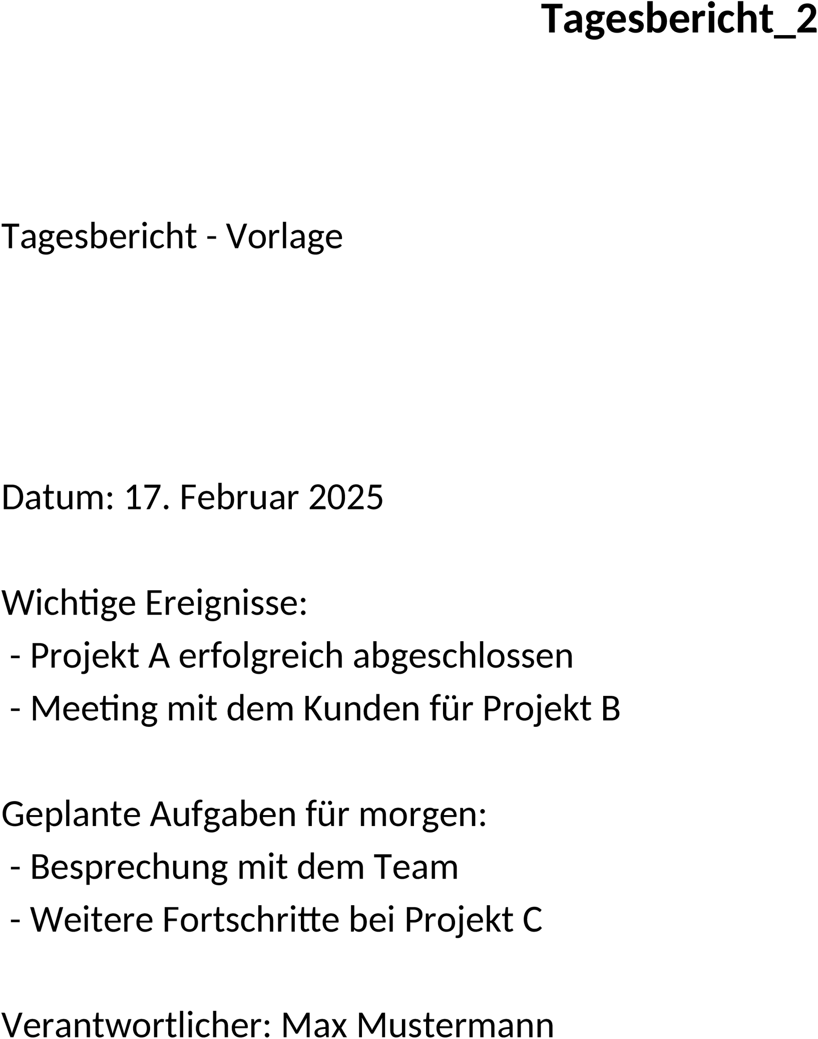 Word-Dokument Tagesbericht Vorlage