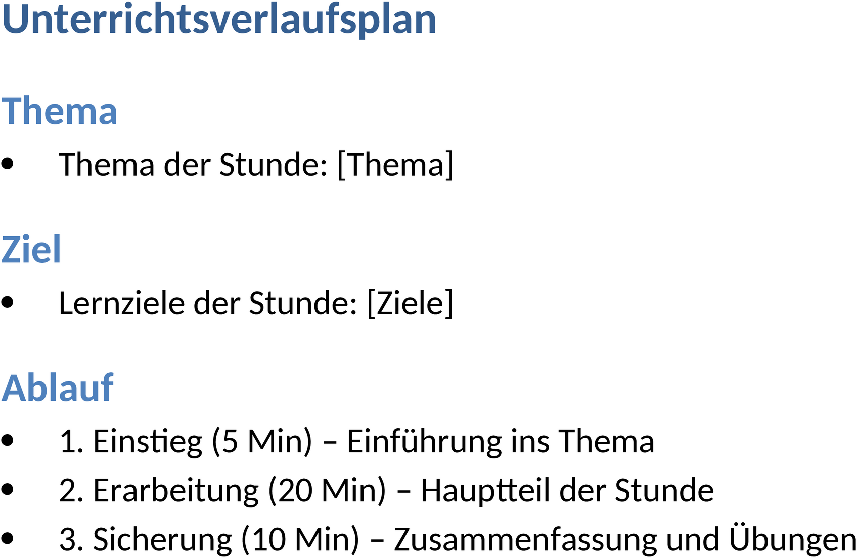 Word-Dokument: Unterrichtsverlaufsplan für Lehrer