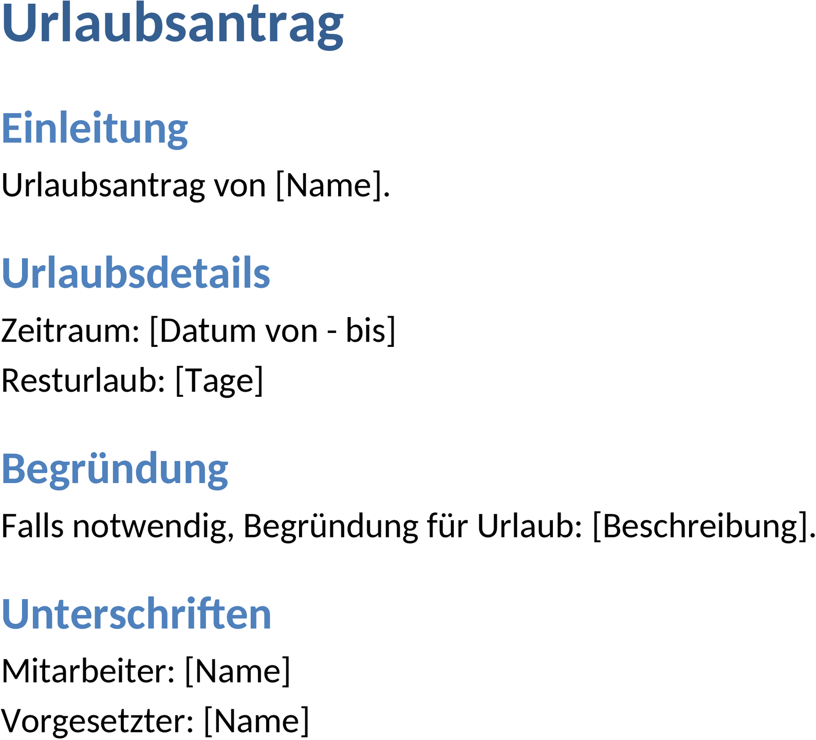Word-Dokument Urlaubsantrag