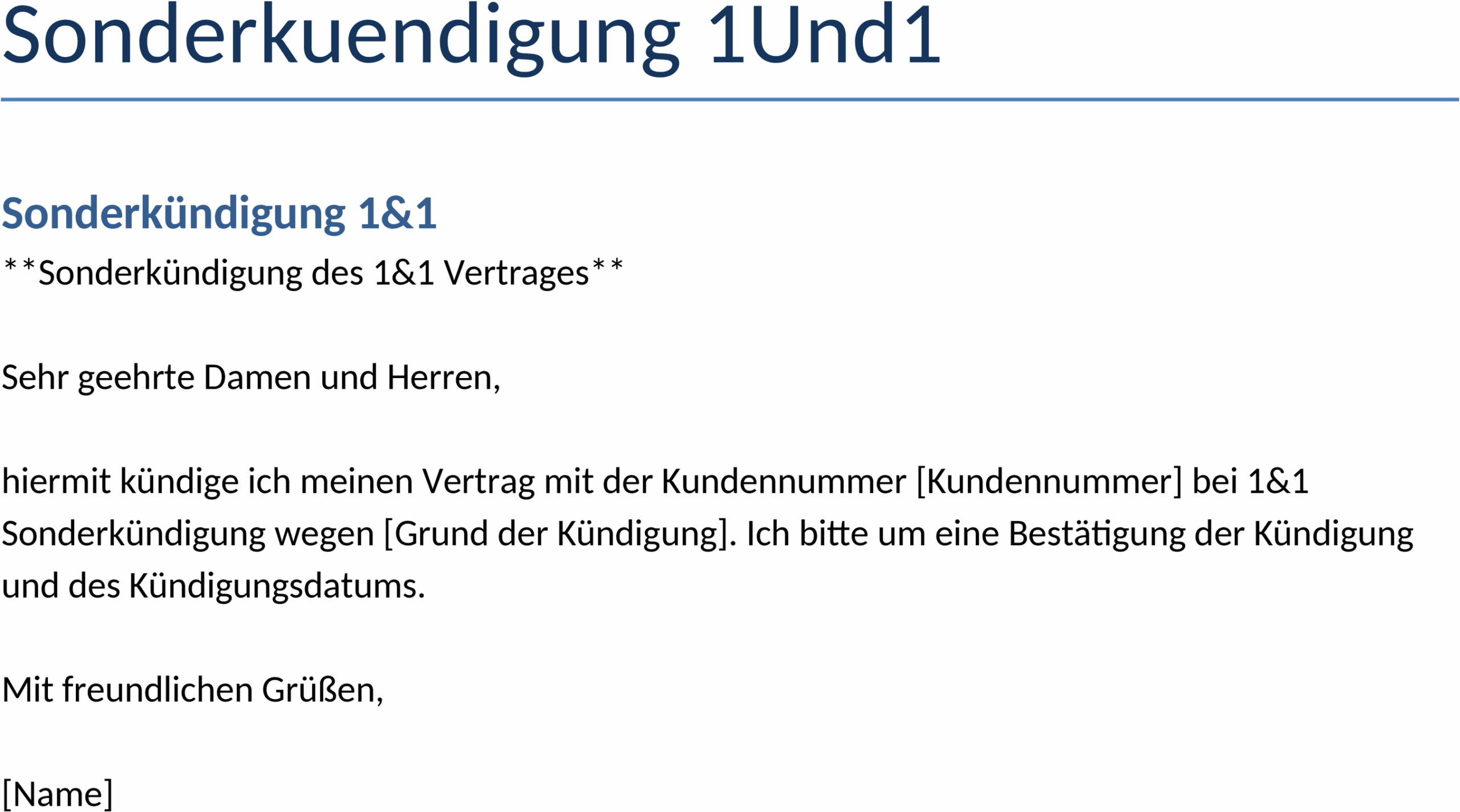Word-Dokument Vorlage für Sonderkündigungen