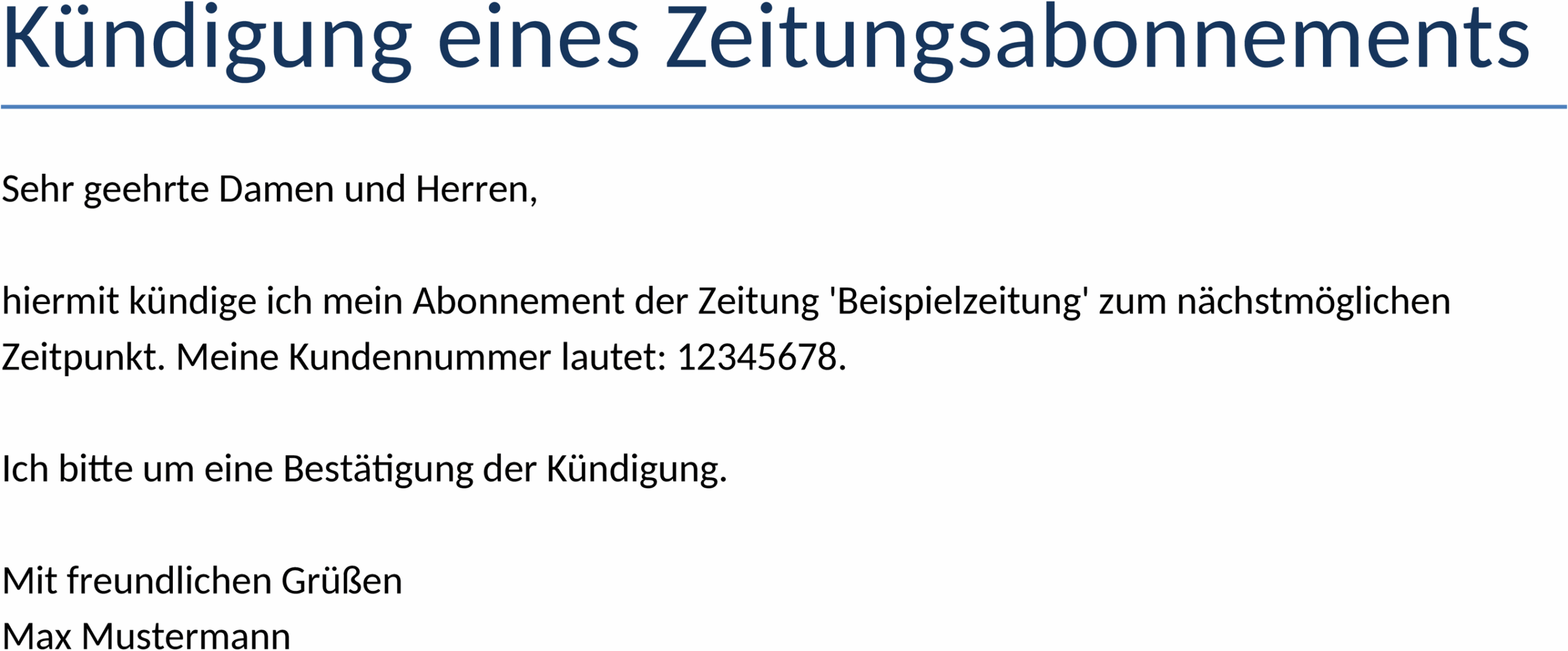 Word-Dokument zur Kündigung von Zeitungsabonnements