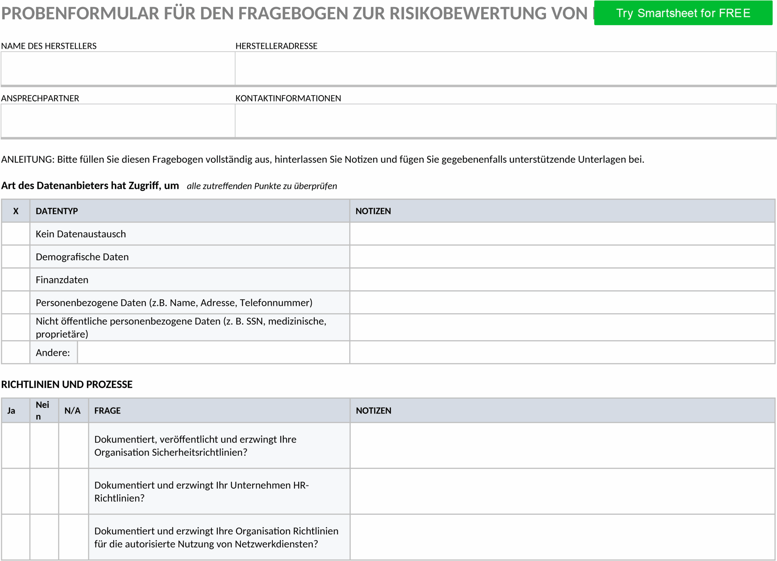 Word-Dokument zur Risikobewertung von Anbietern