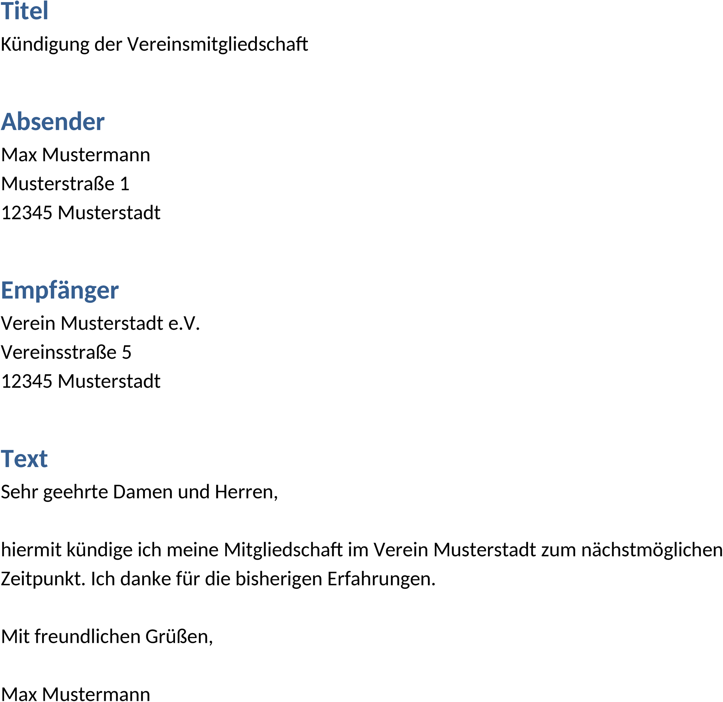 Word-Dokument zur Vereinskündigung