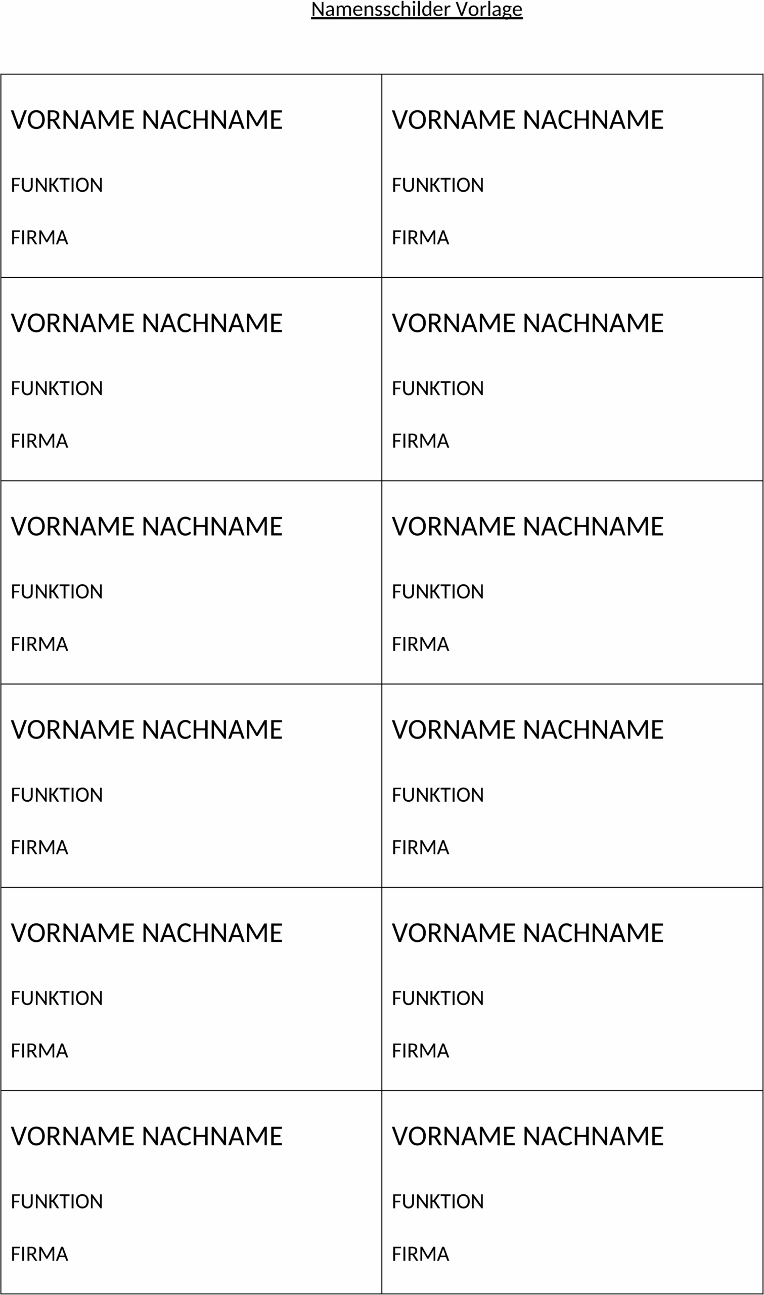 Word-Dokumentvorlage für Namensschilder