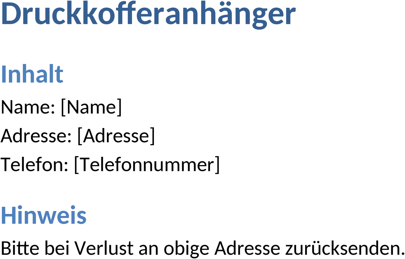 Word-Druckkofferanhänger