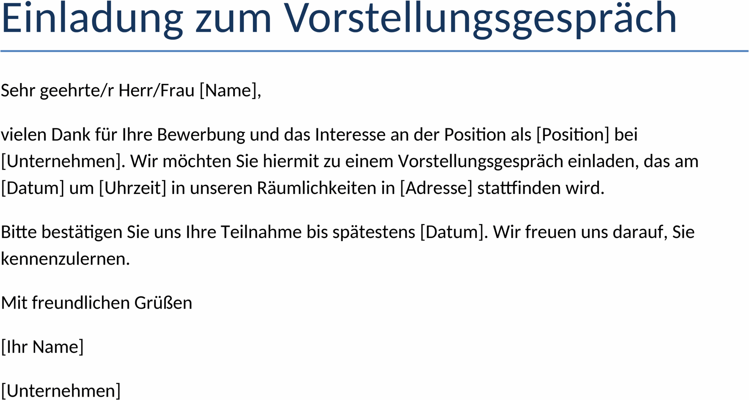 Word Einladungsvorlage Vorstellungsgespräch