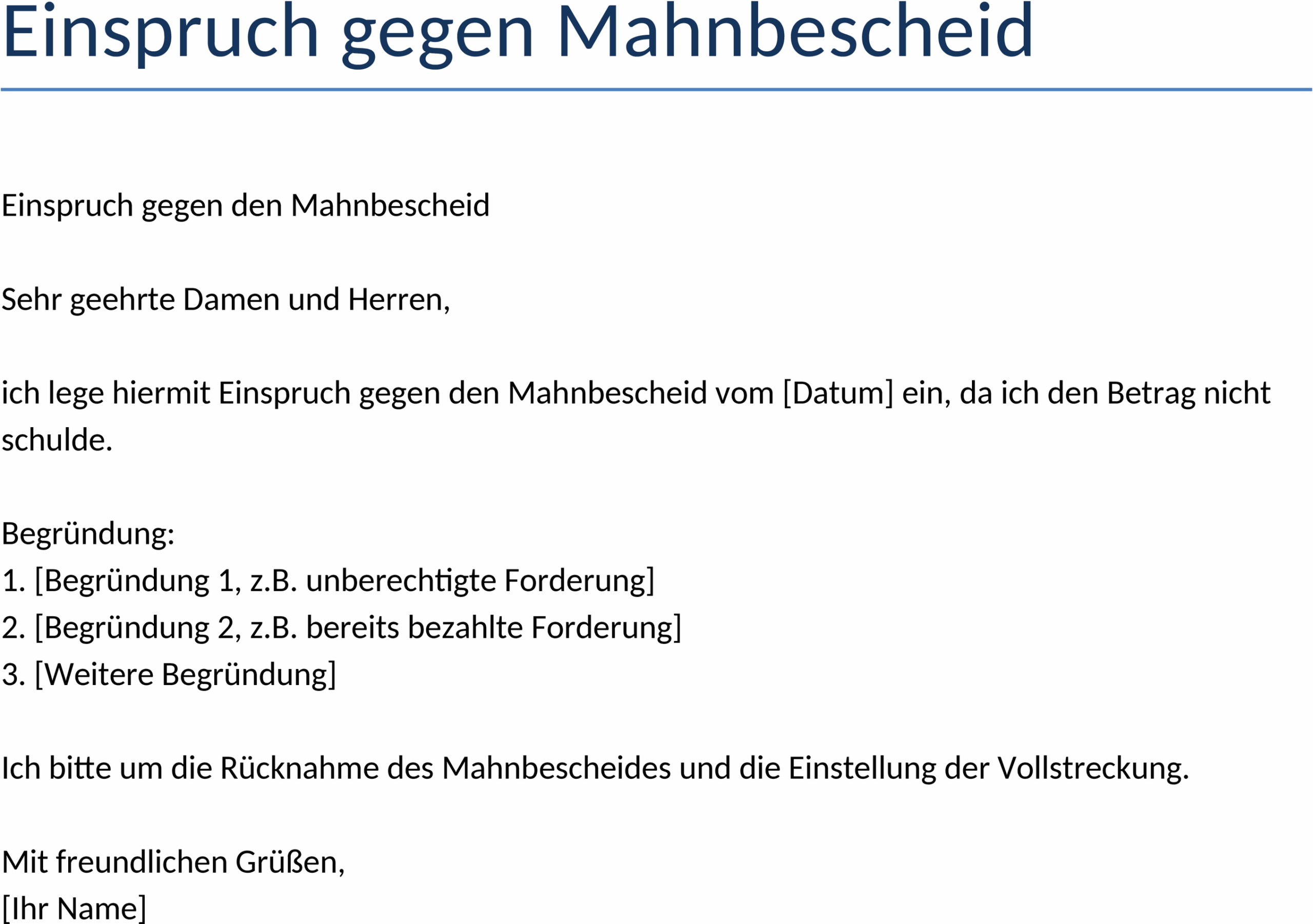 Word Einspruch gegen Mahnbescheid
