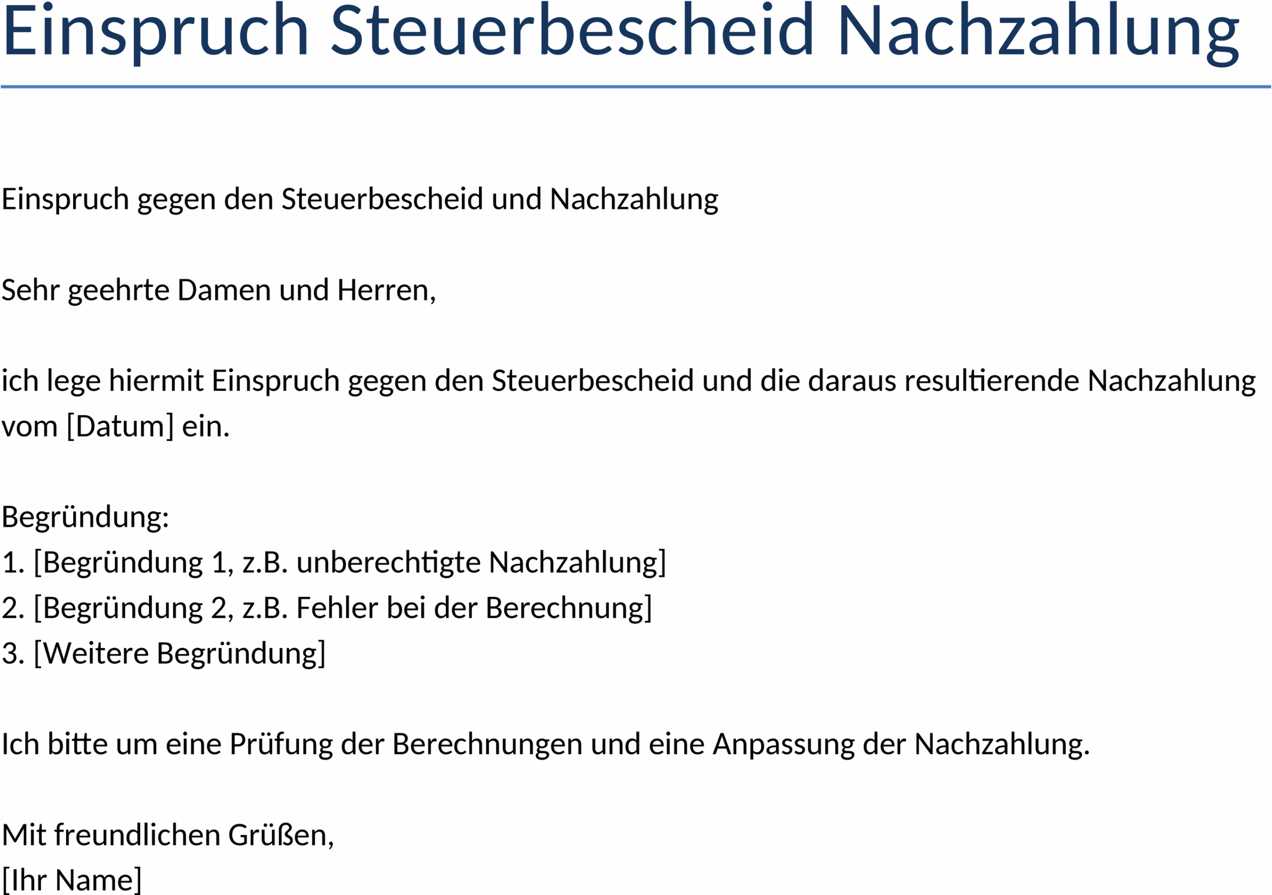 Word Einspruch Steuerbescheid Nachzahlung