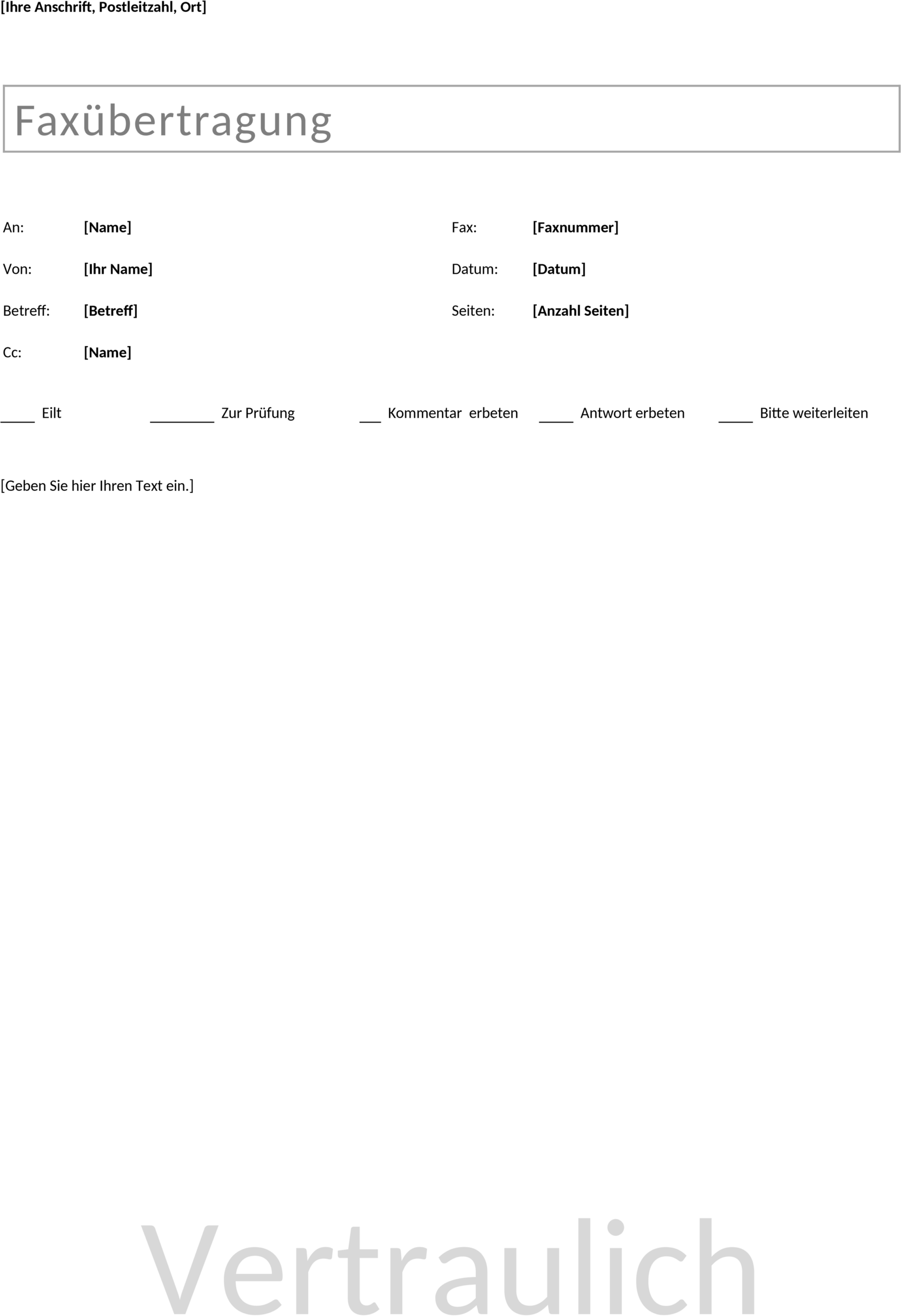 Word Faxdeckblatt Vertraulich