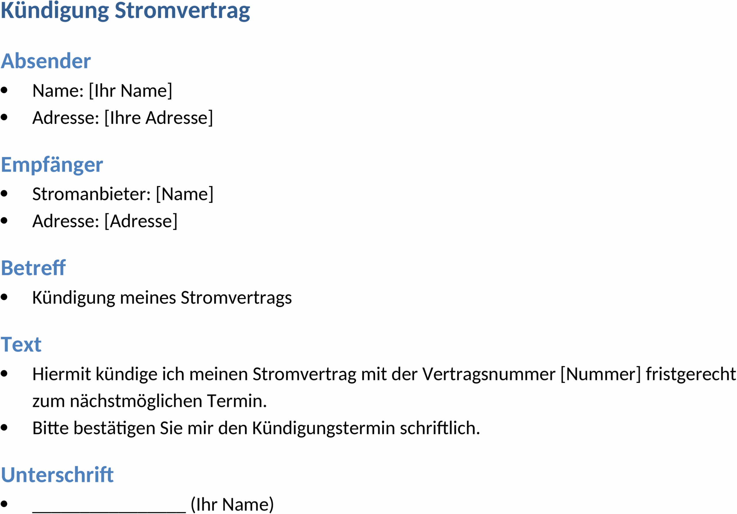 Word-Format Kündigungsschreiben für Stromverträge