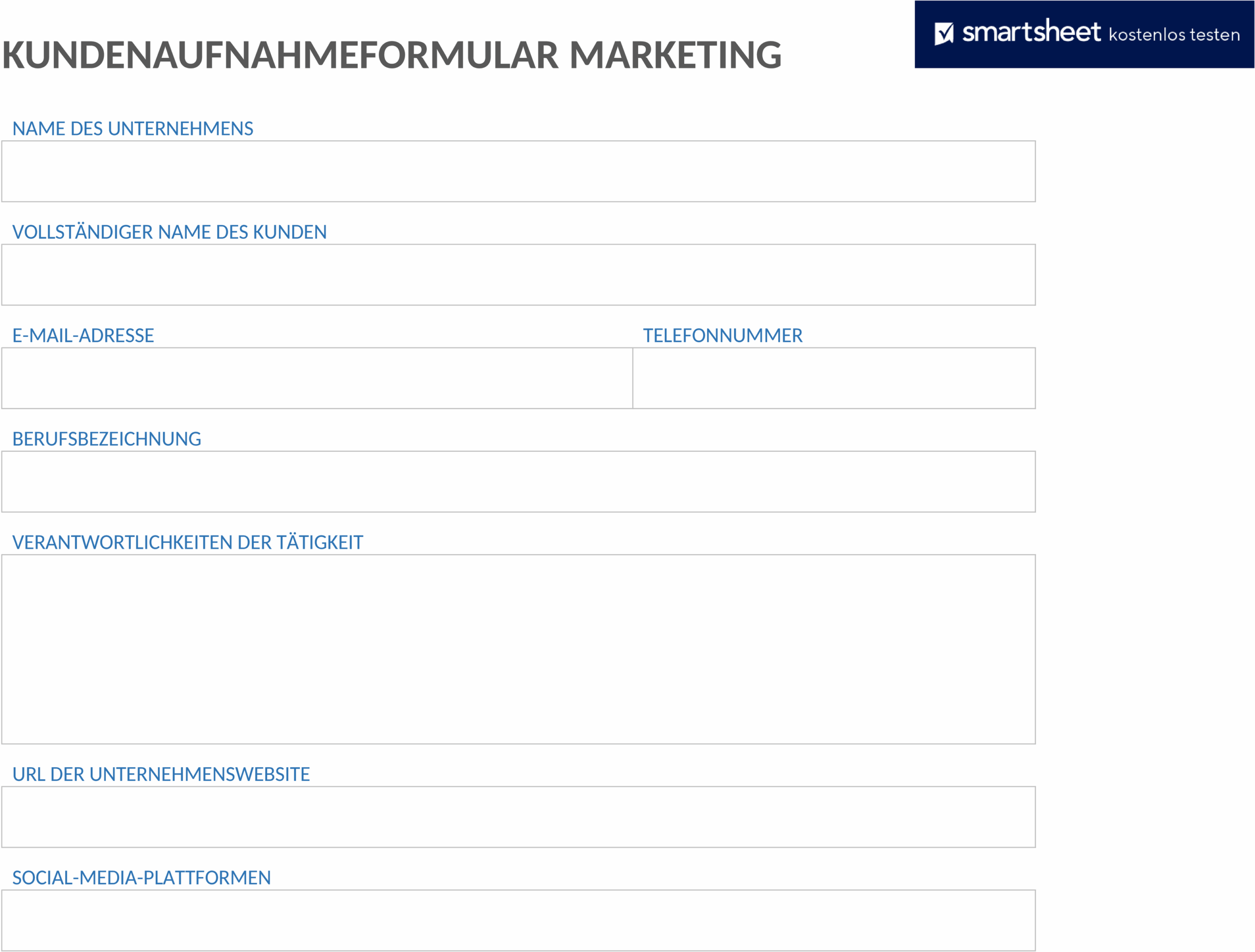 Word-Formular zur Kundenaufnahme im Marketing
