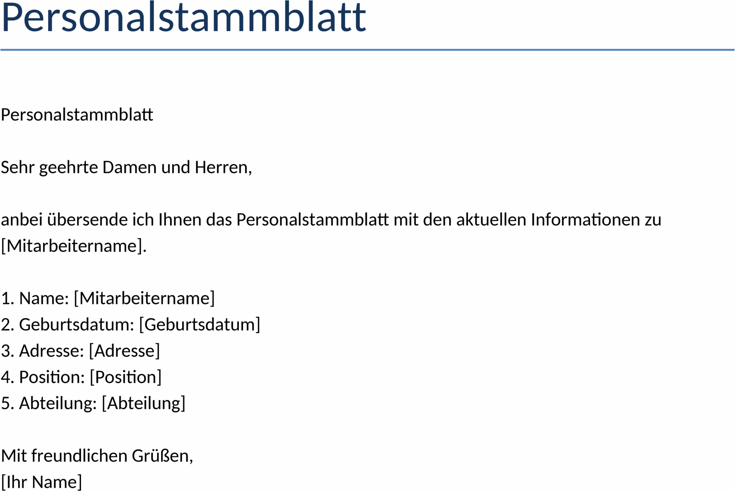 Word-Formular Personalstammblatt