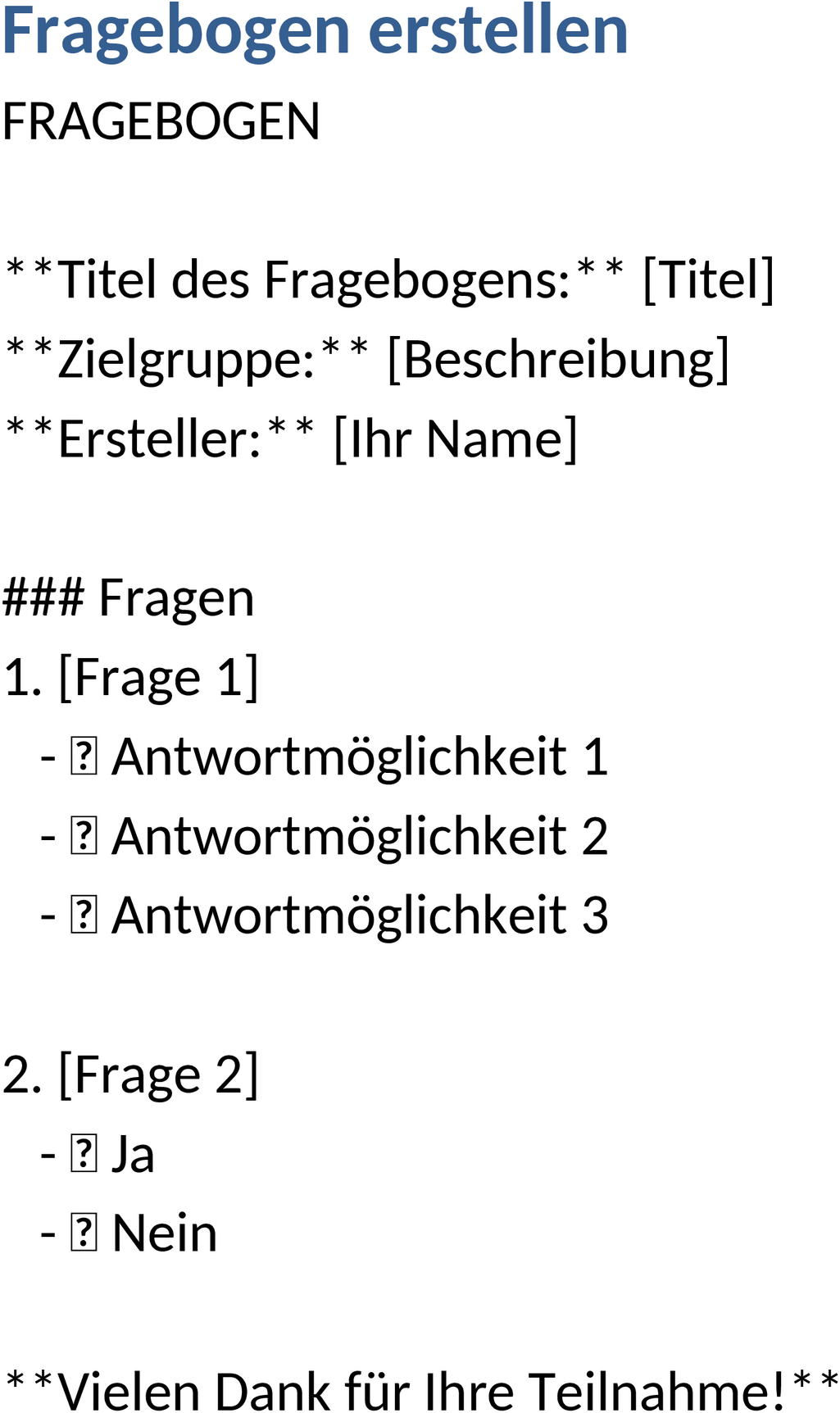 Word-Formular Vorlage: Fragebogen