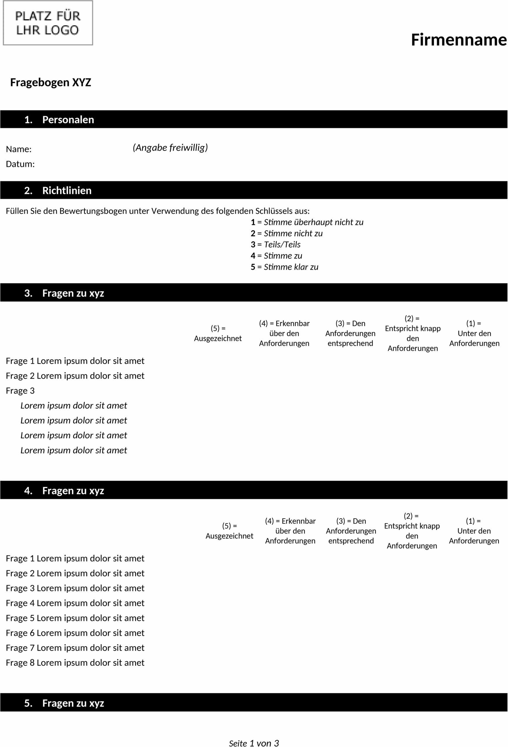 Word Fragebogen-Vorlage für Formulare