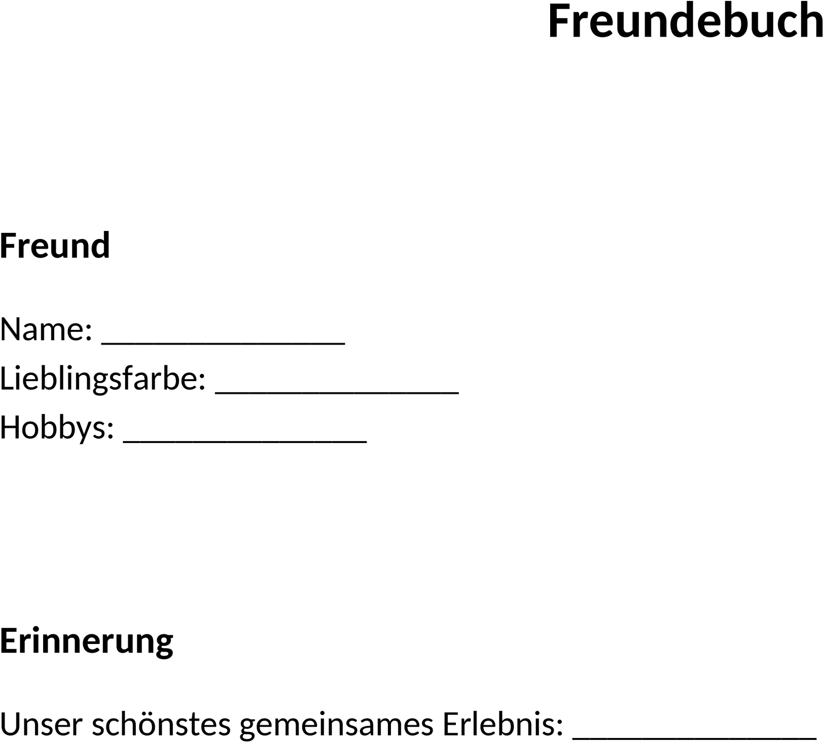 Word-Vorlage Freundebuch