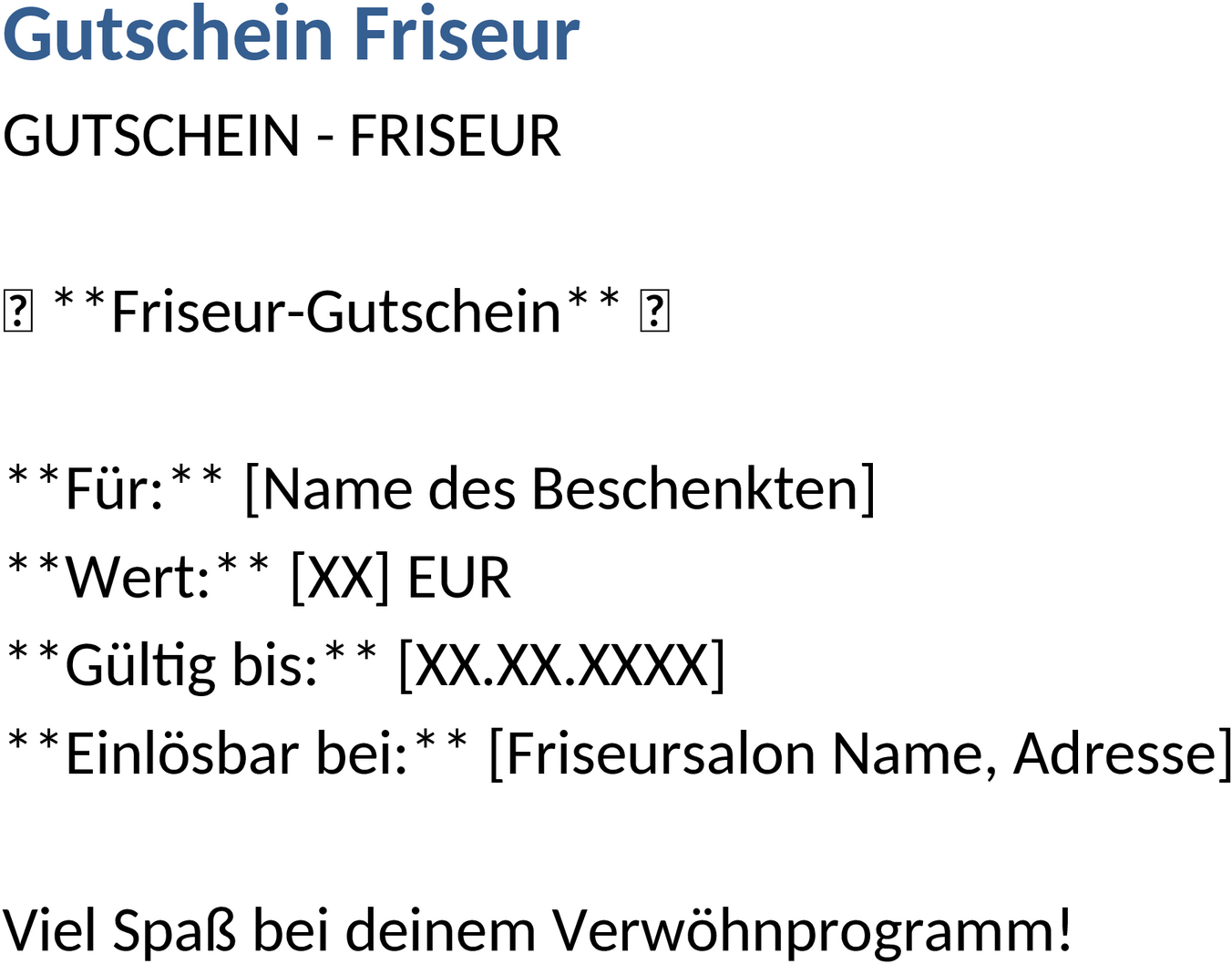 Word-Gutschein Friseur