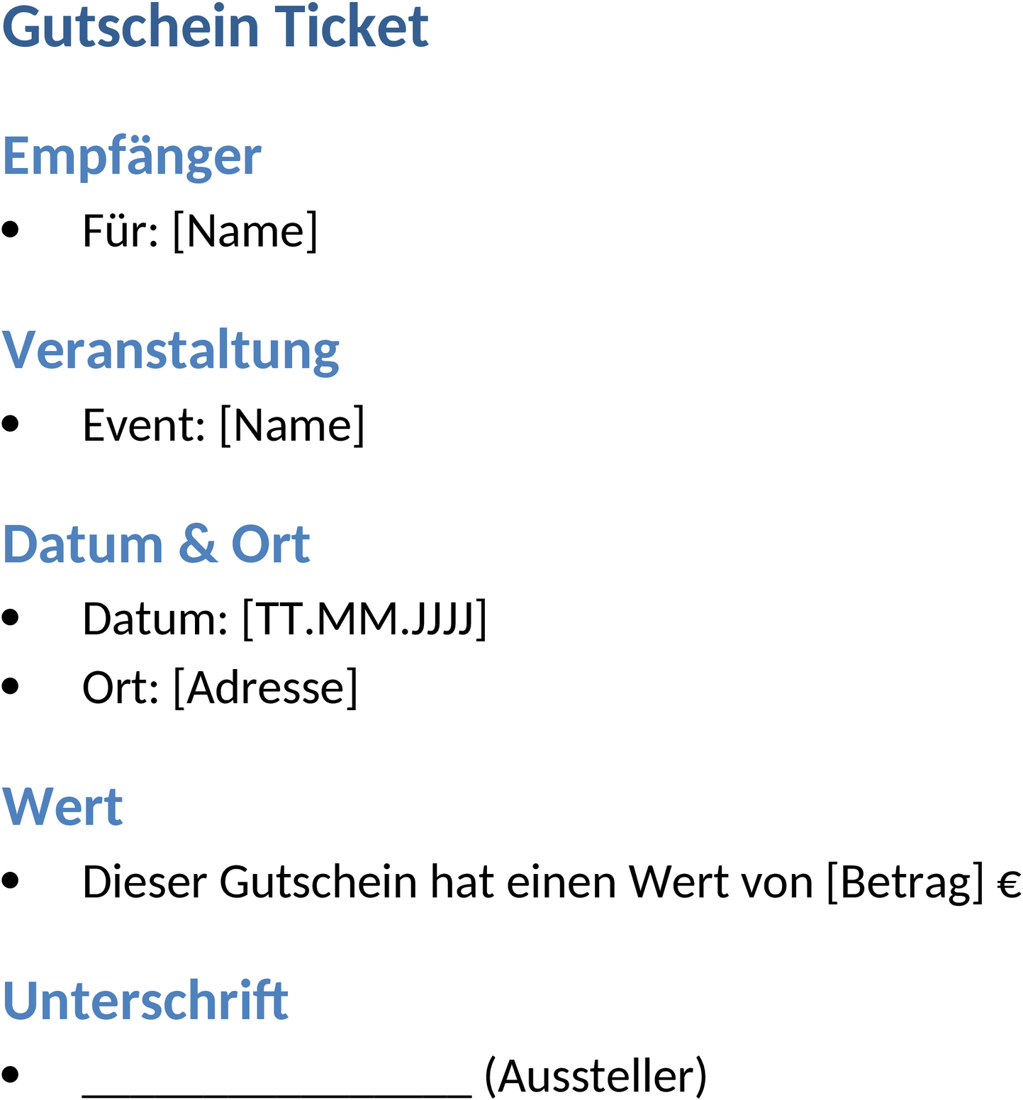 Word Gutschein-Ticket Vorlage