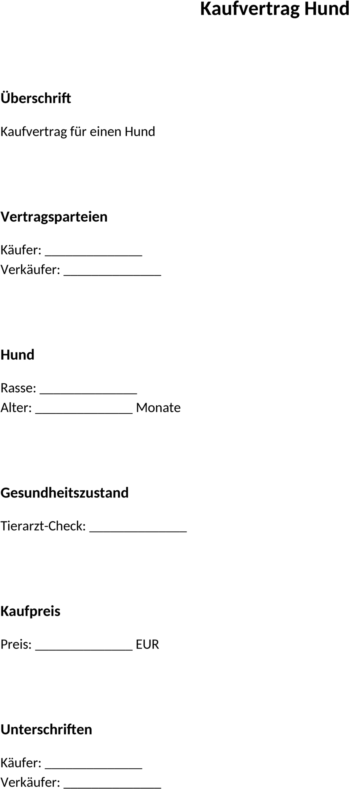 Word-Kaufvertrag für Hunde