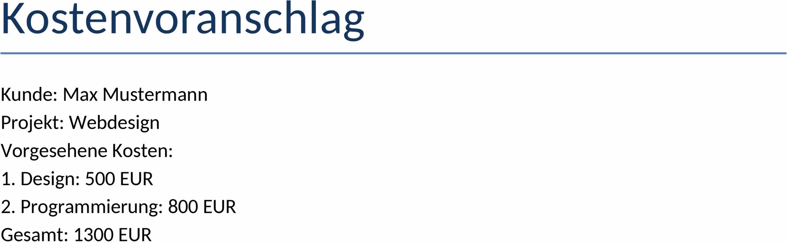 Word Kostenvoranschlag Vorlage