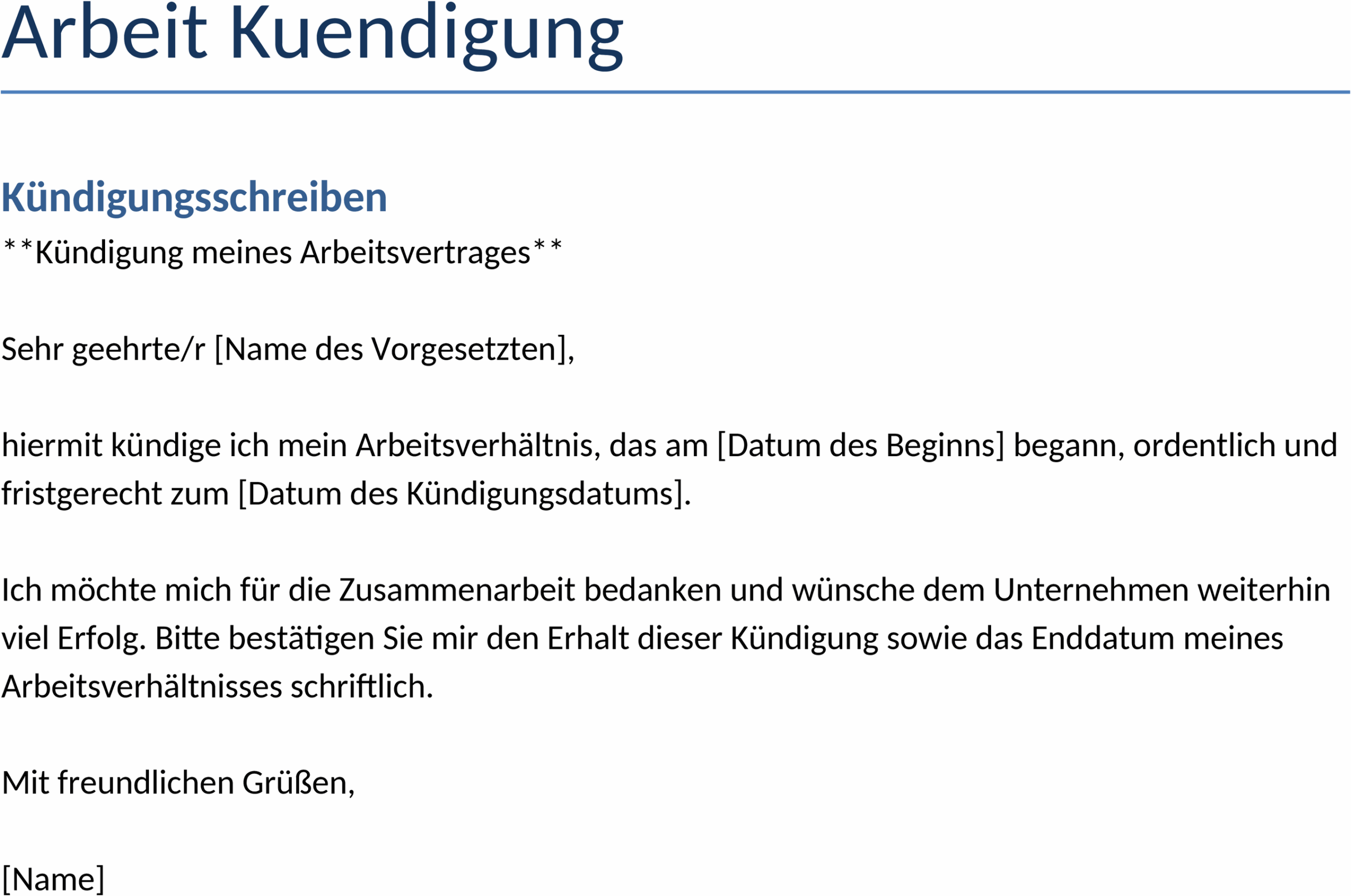 Word-Kündigungsvorlage für Beruf und Karriere