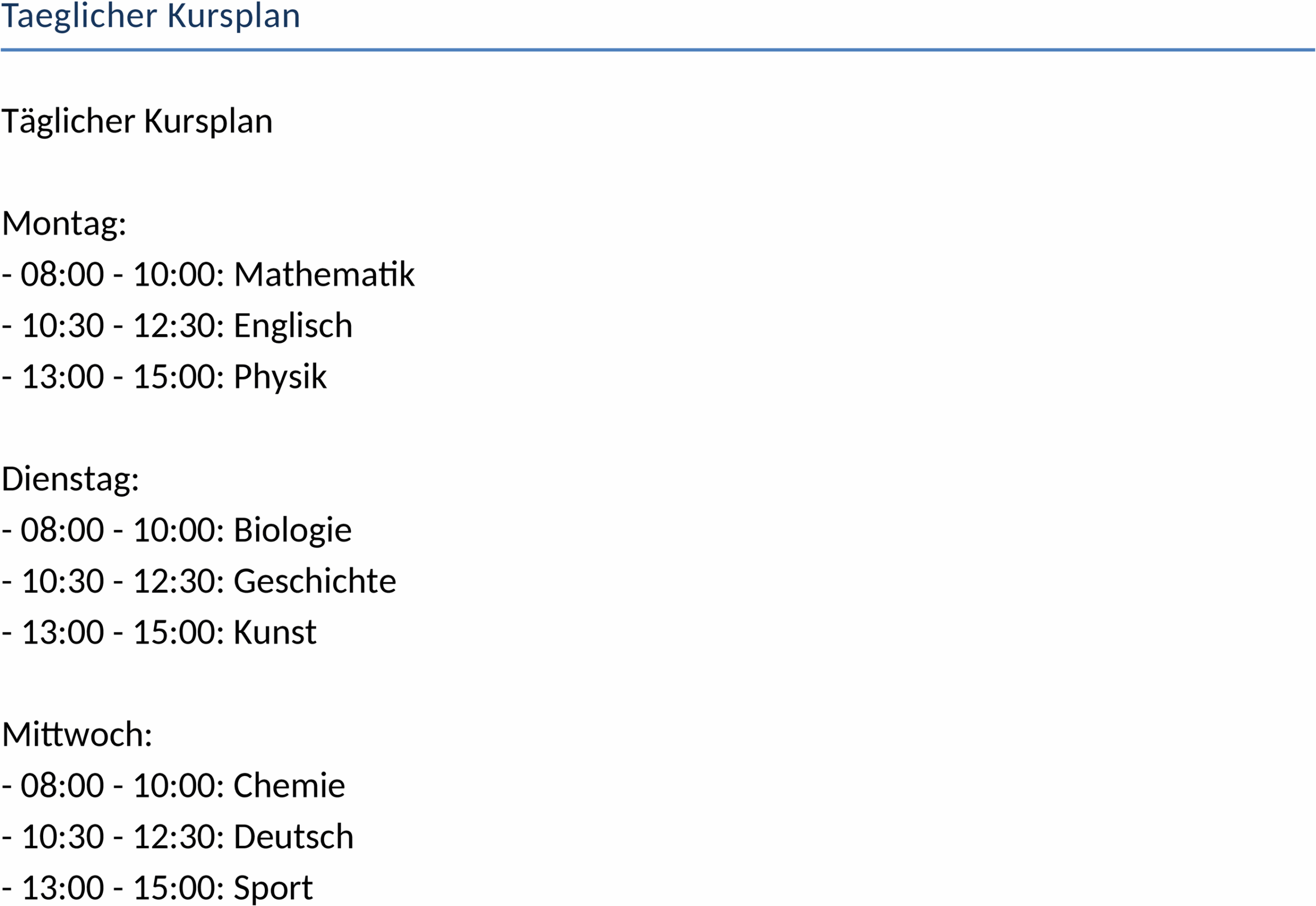 Word-Kursplan für Schule