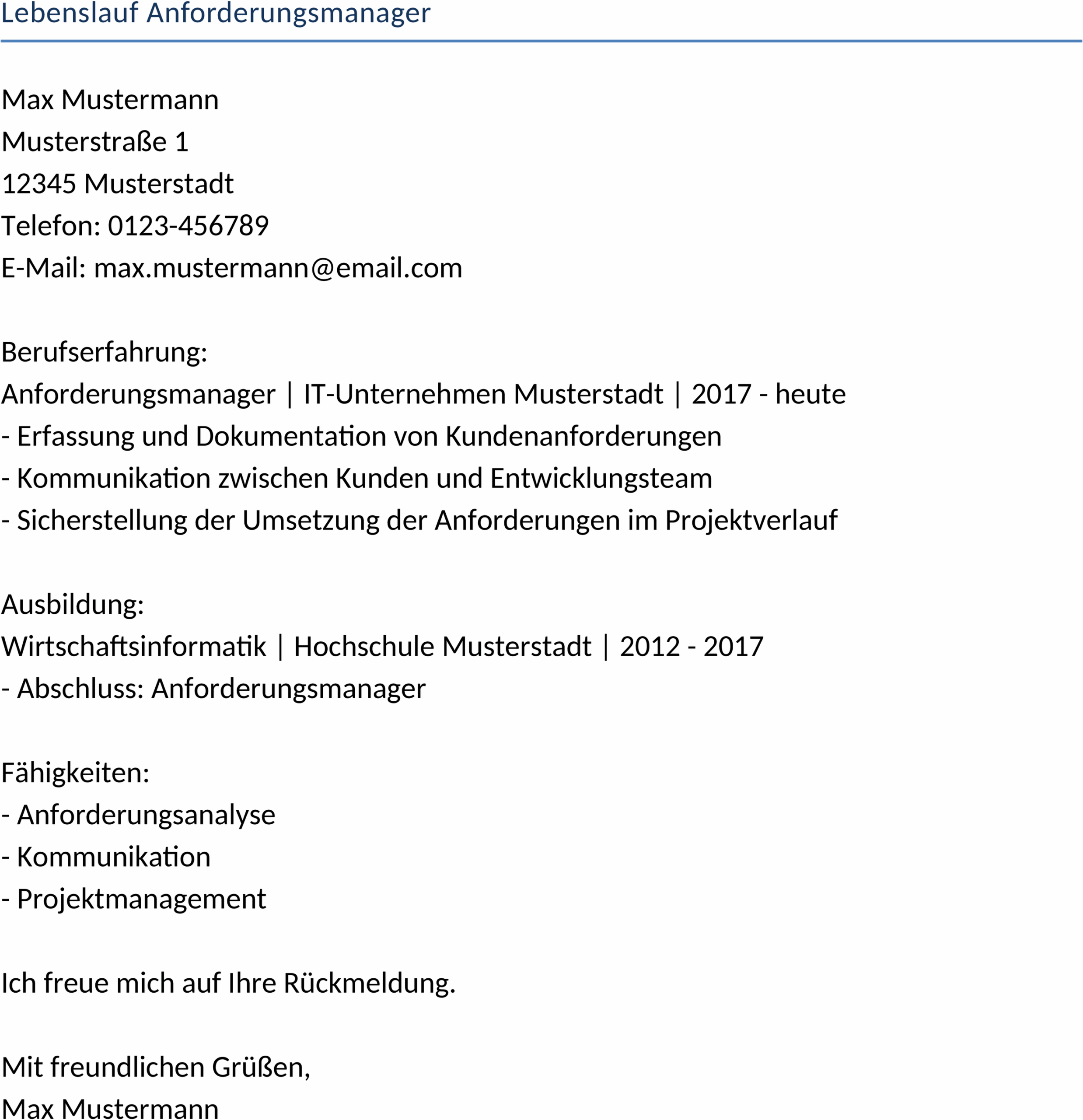 Word-Lebenslauf für Anforderungsmanager