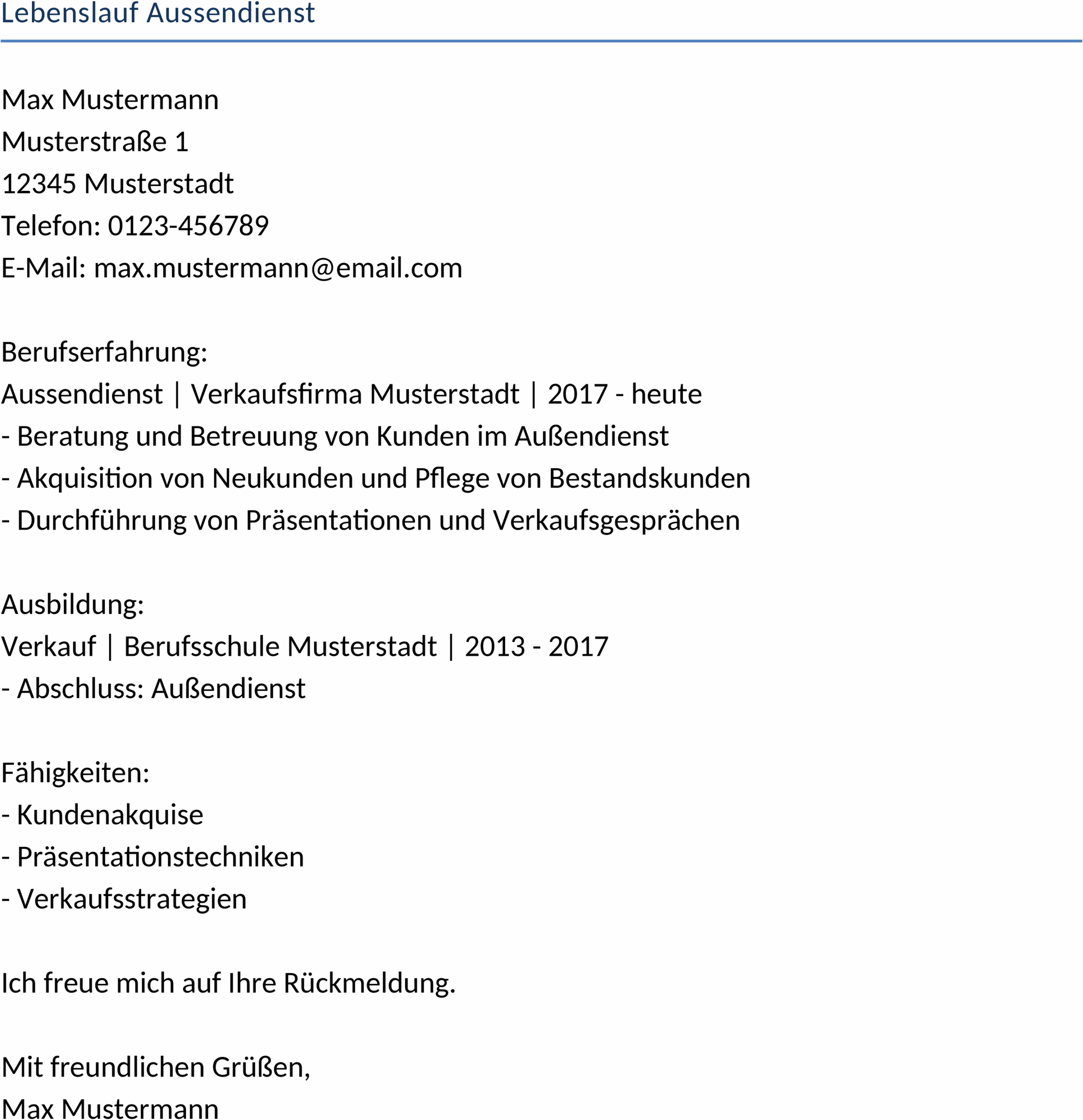 Word-Lebenslauf für den Außendienst