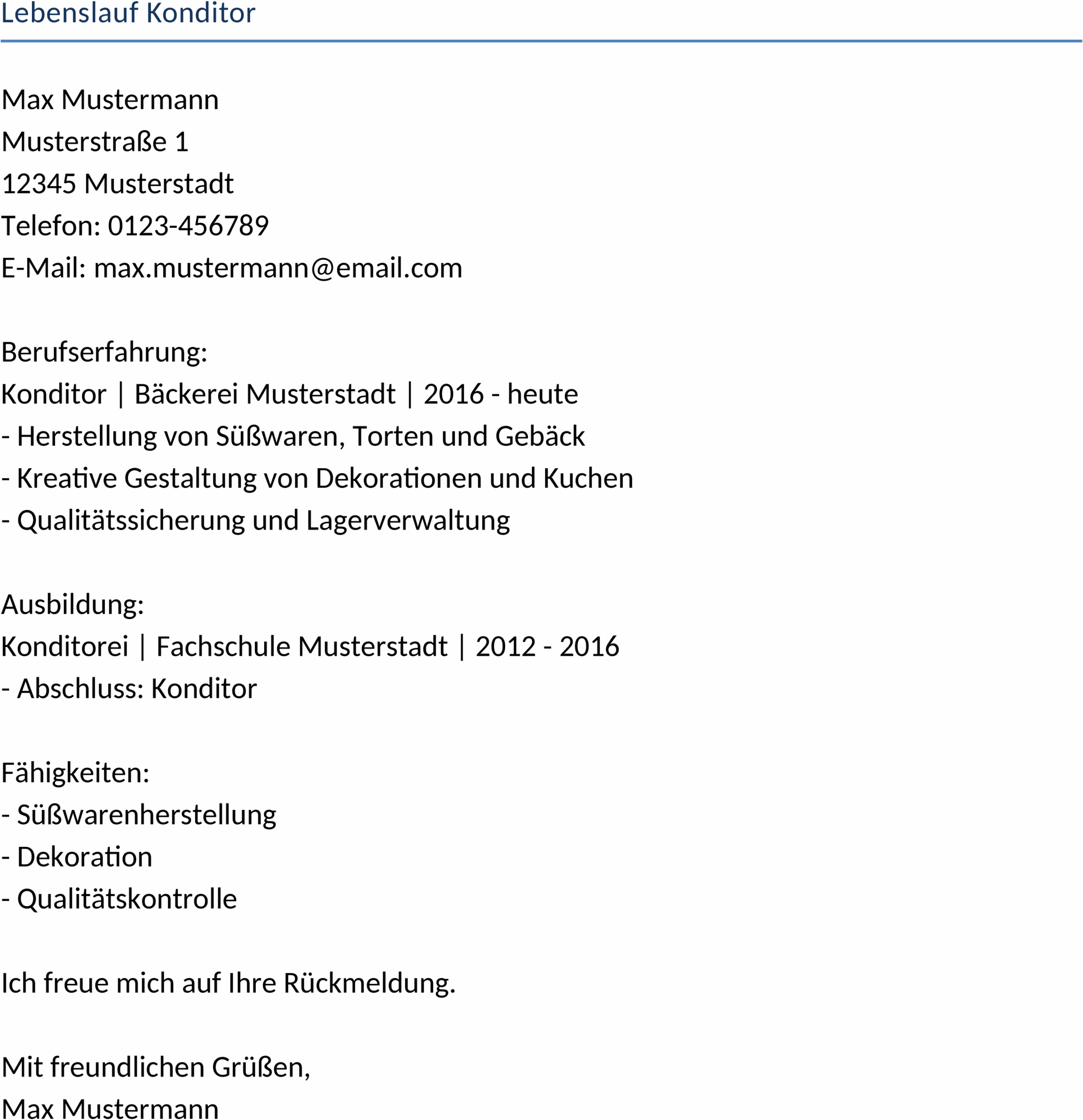 Word Lebenslauf Vorlage Konditor