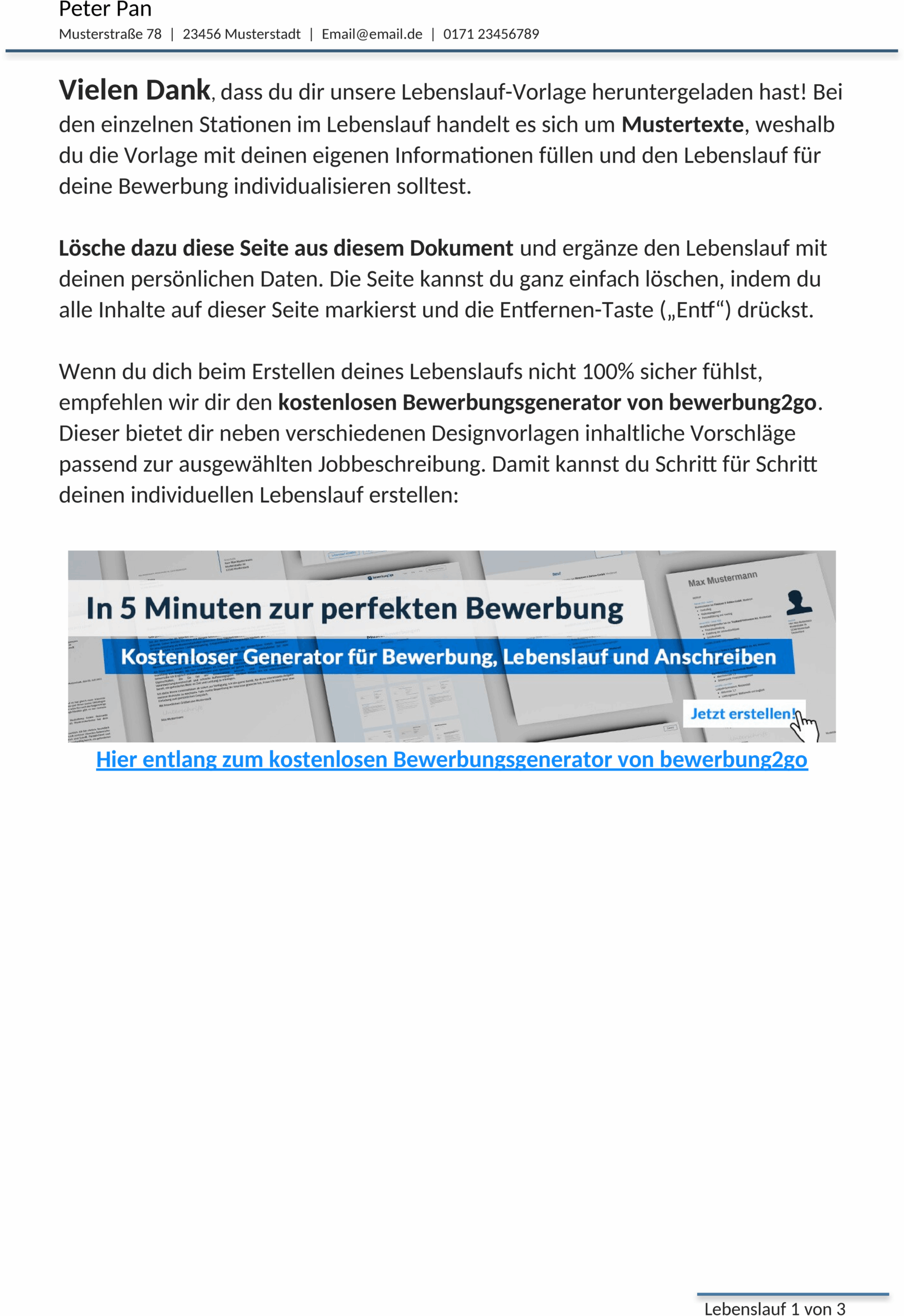 Word Lebenslaufvorlage für Erfahrene