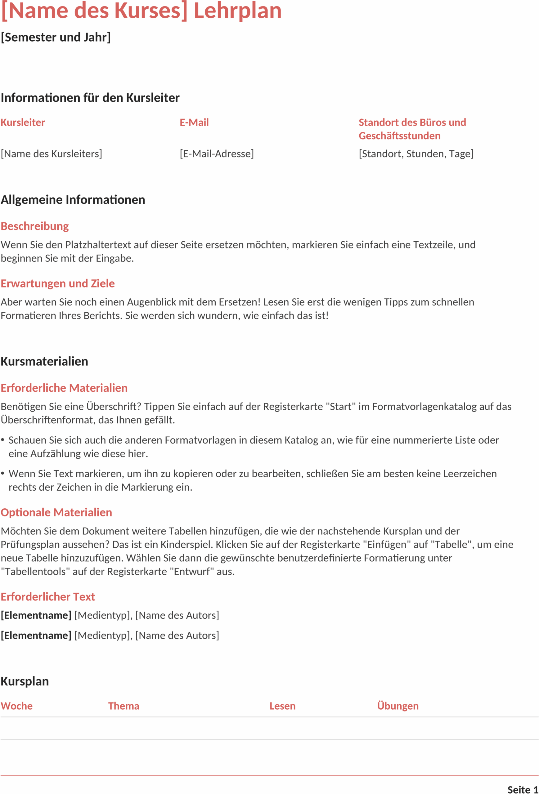 Word-Lehrplan-Dokument