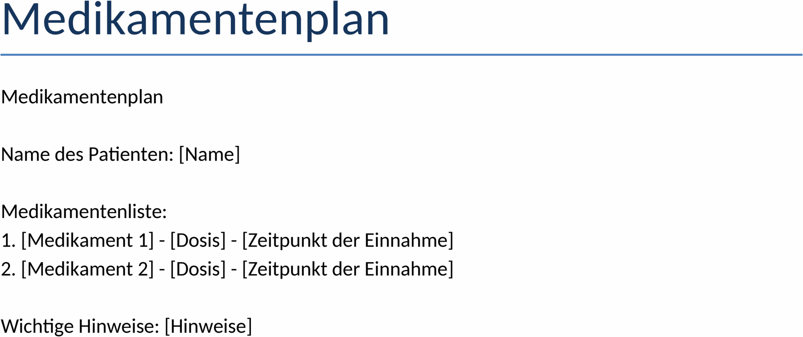 Word Medikamentenplan Vorlage