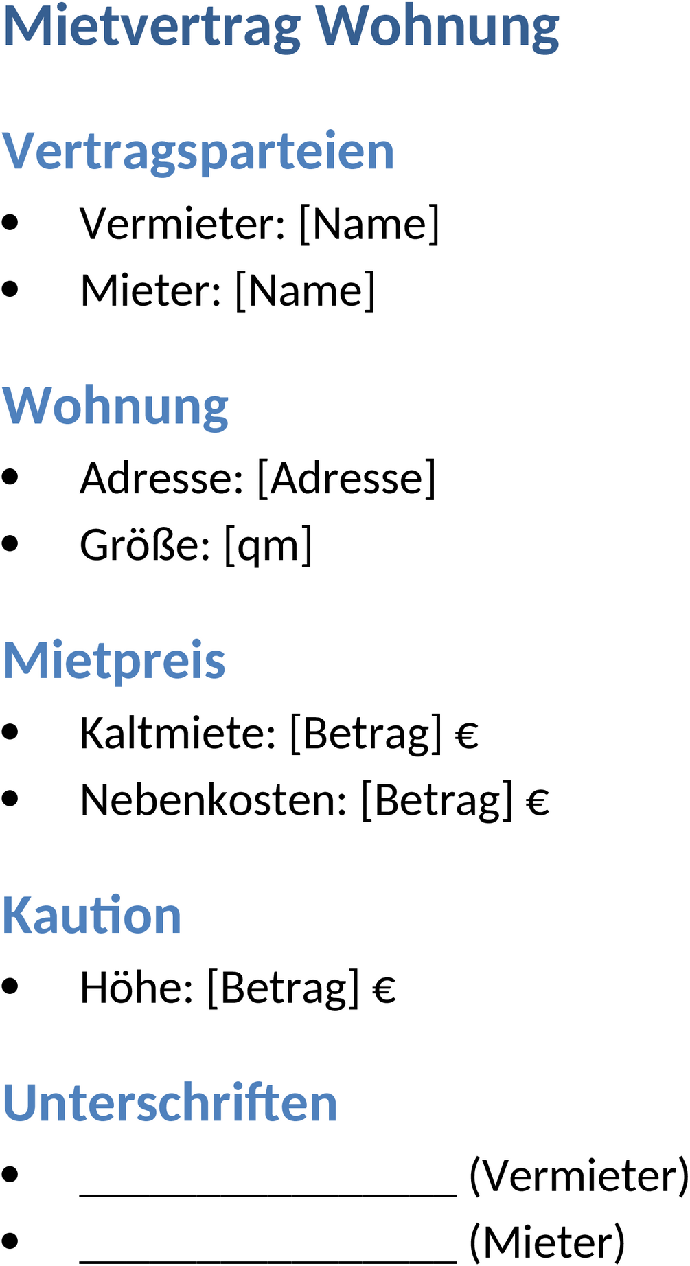 Word Mietvertrag Wohnung Vorlage