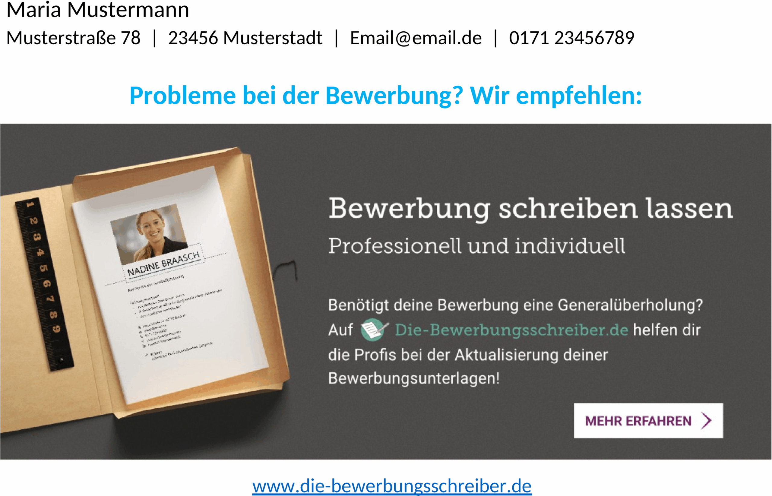 Word-Muster für Kurzbewerbung