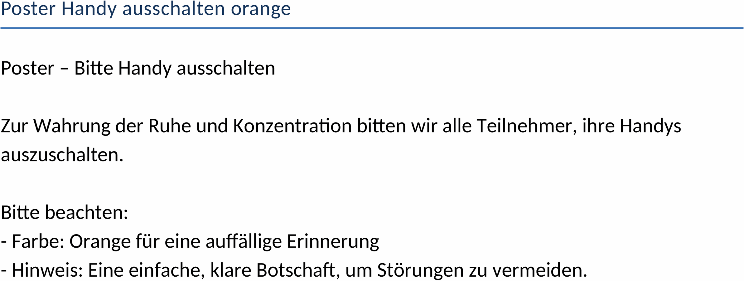 Word-Poster Handy ausschalten orange