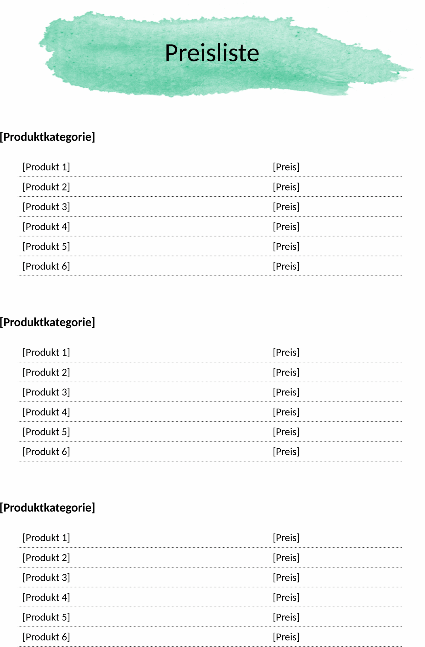 Word-Preisliste für Unternehmen