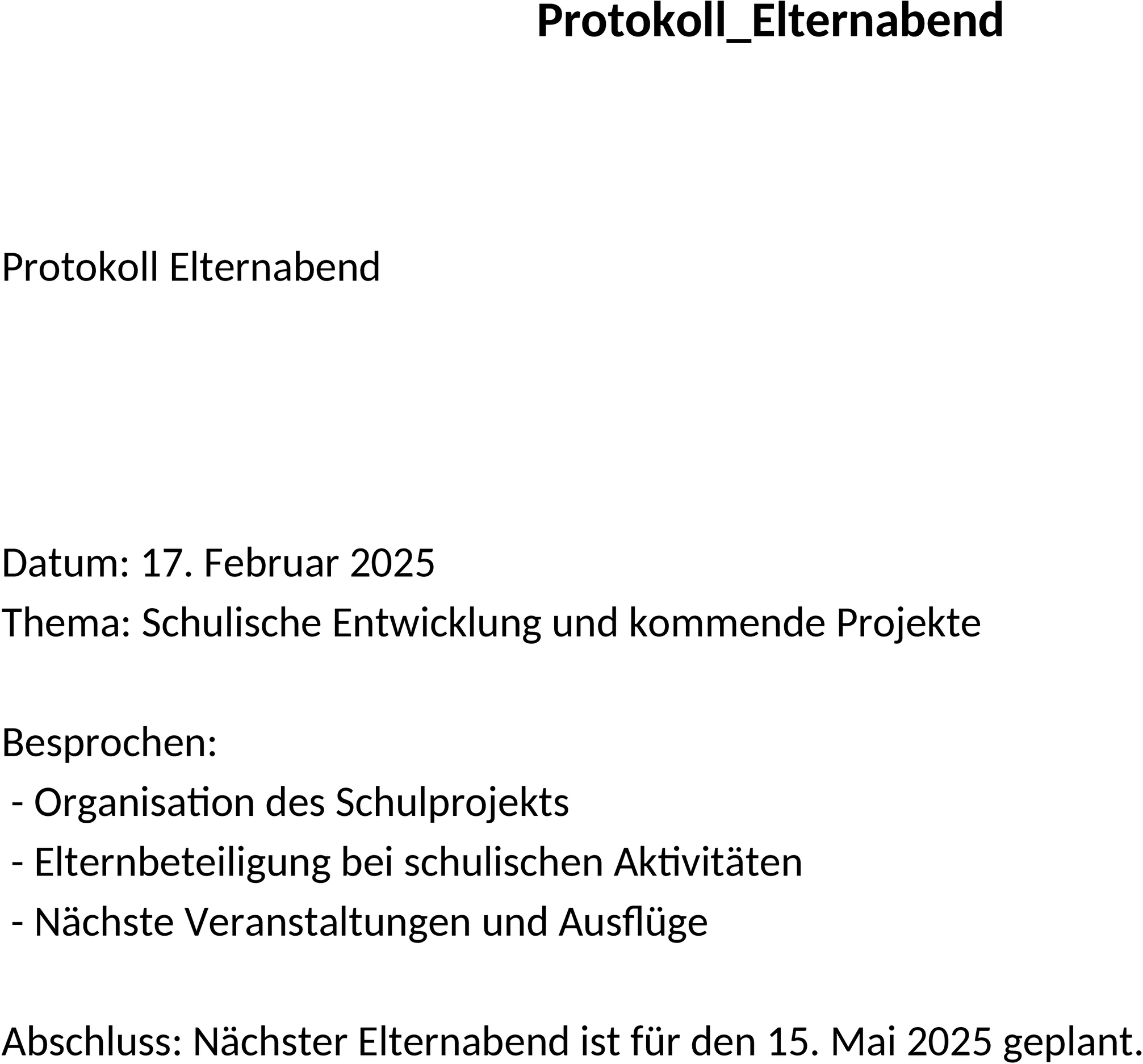 Word Protokoll Elternabend