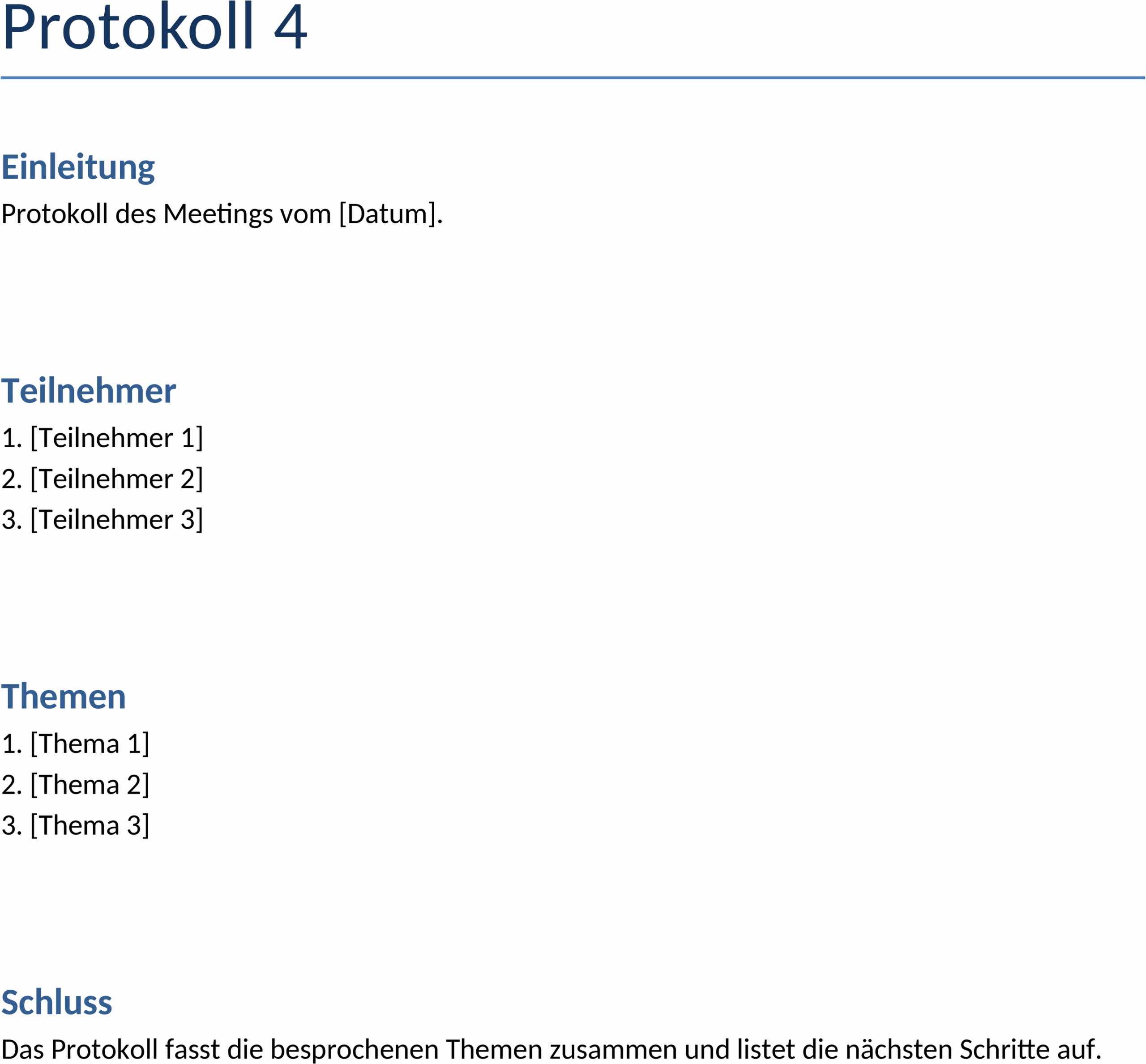 Word-Protokollvorlage für Meetings und Diskussionen